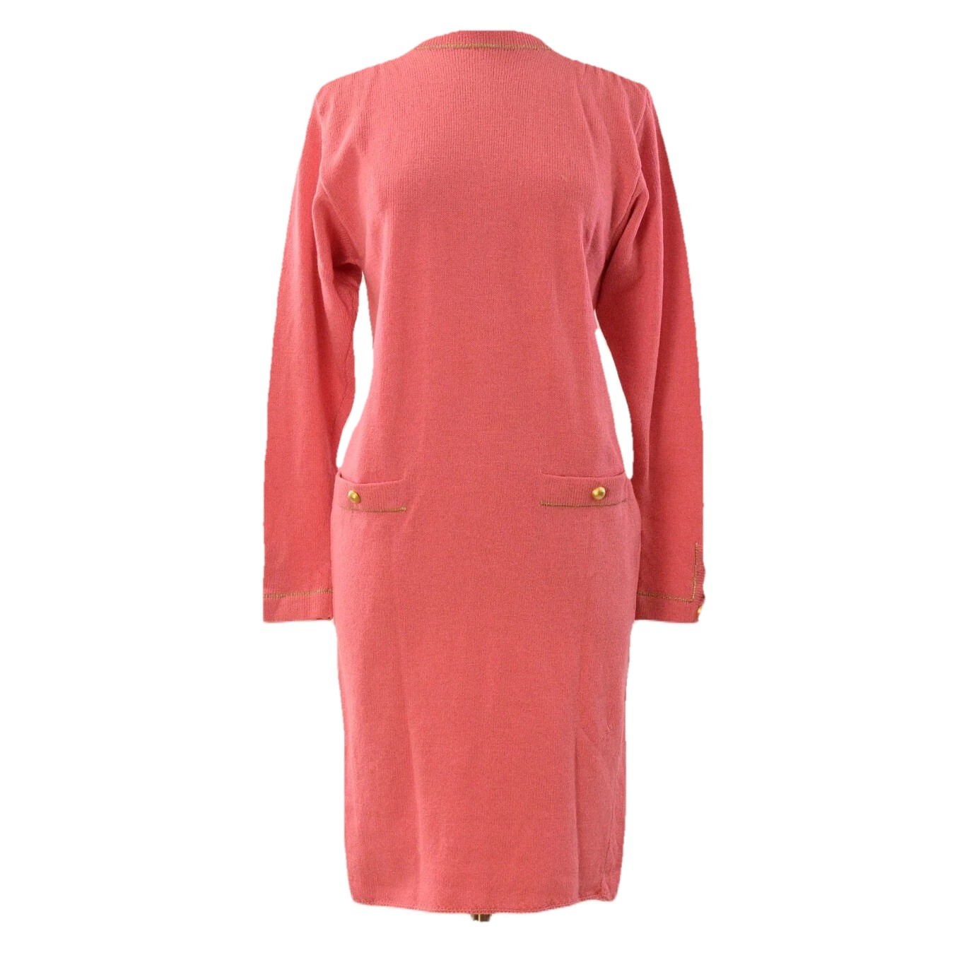Vintage Wool Minimalist Luxury Don Sayres Knit Dress Pink & Gold M Mod 70s Silk
