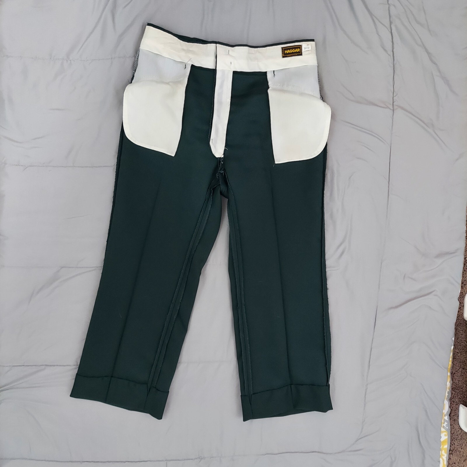 VTG 70s Haggar Green Polyester Pants USA Made Hemmed Capri 32×25 Grandpa Core