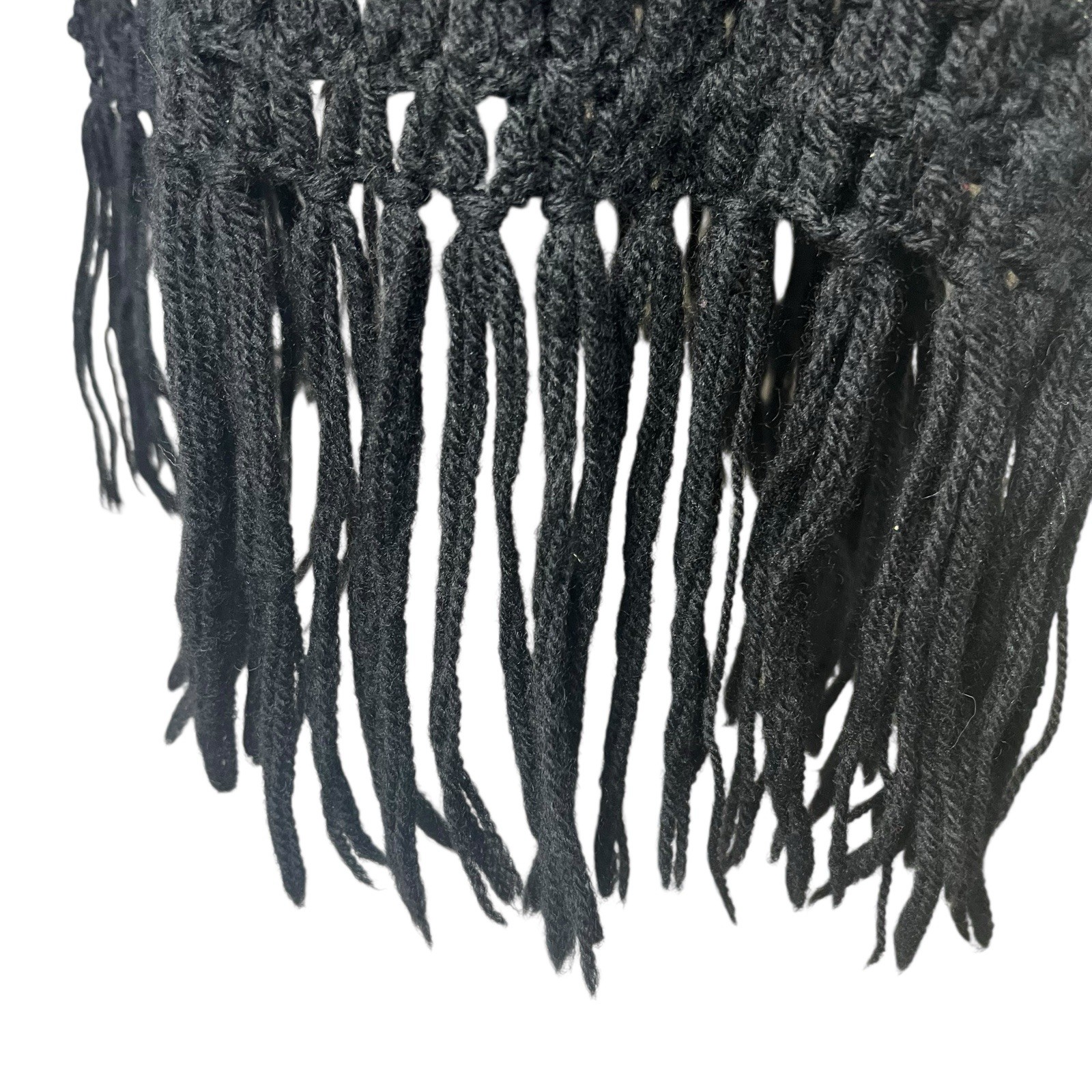 VTG Sweater Bee by BANFF Black Wool Open Knit Fringed Hooded Cape Layering Fairy