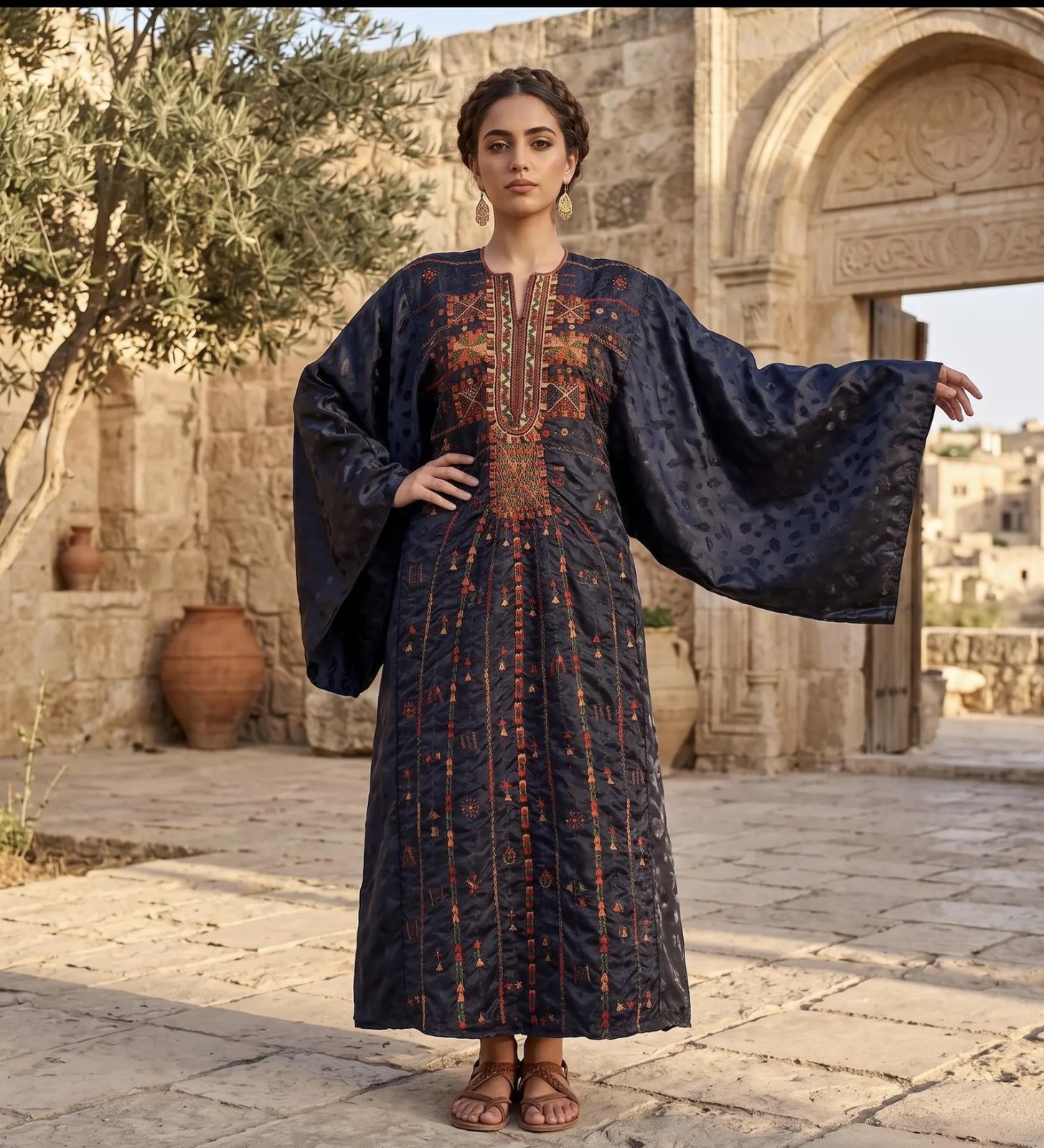 Hand embroidered siwa dress egyptian bedouin maxi kaftan-kimono-ethnic tribal