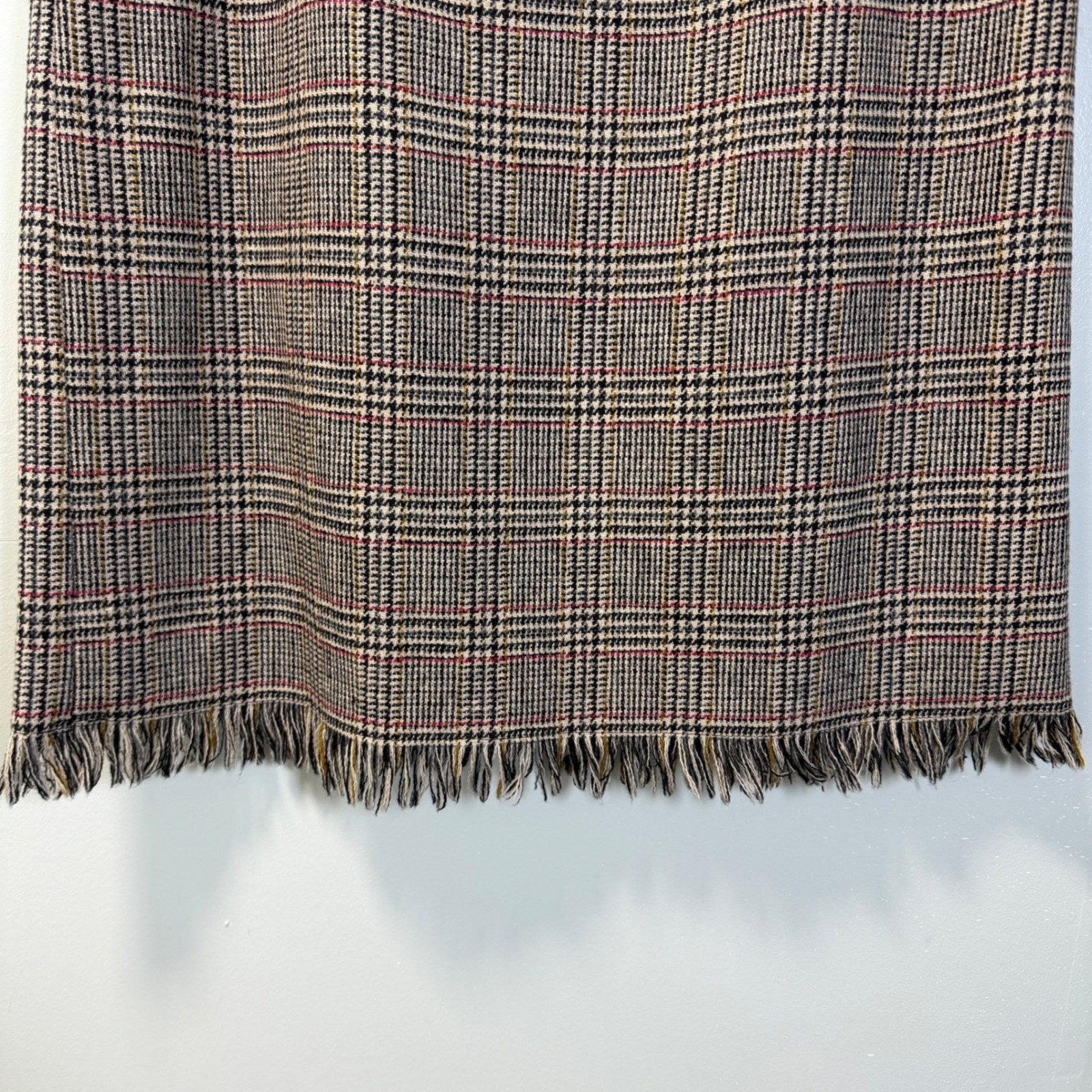 Harve Benard Sport Vintage 100% Wool Plaid Fringe Hem Maxi Skirt Brown Red 14
