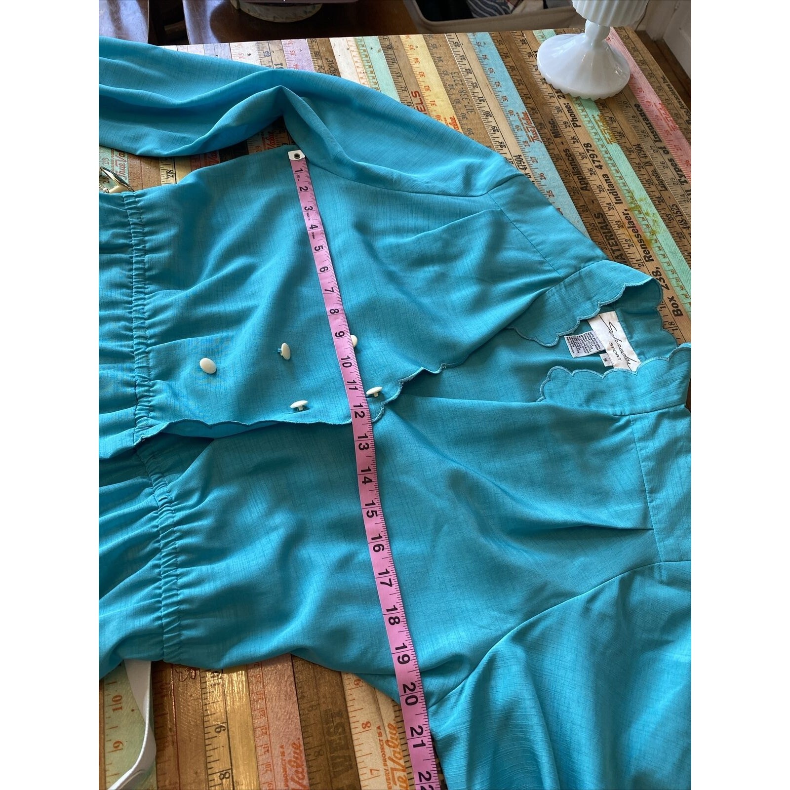 Vintage Schrader Sport Turquoise New York Belted Shirt Dress Size 8 S/M 80s