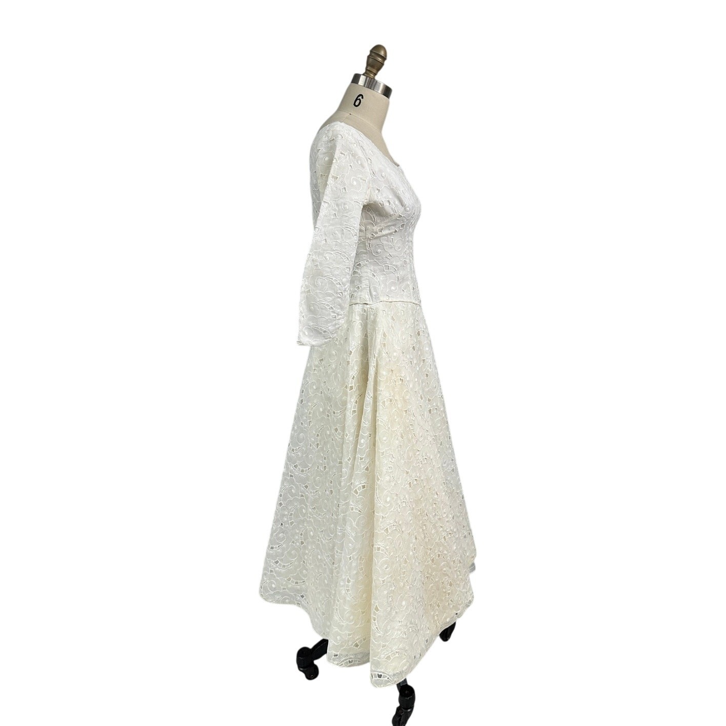 Vintage 1950s Creamy White Organdy Fit & Flare Dress Wedding Gown XS S