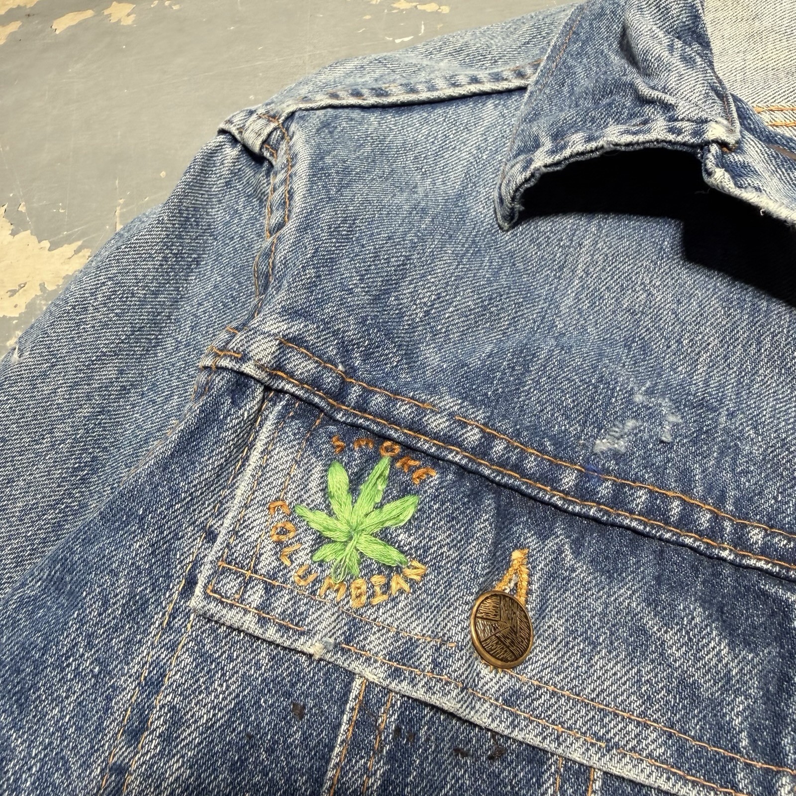Vintage Eagle 60s 70s Skull Weed Leaf Worn In Distressed Vtg Denim Jacket Type 2