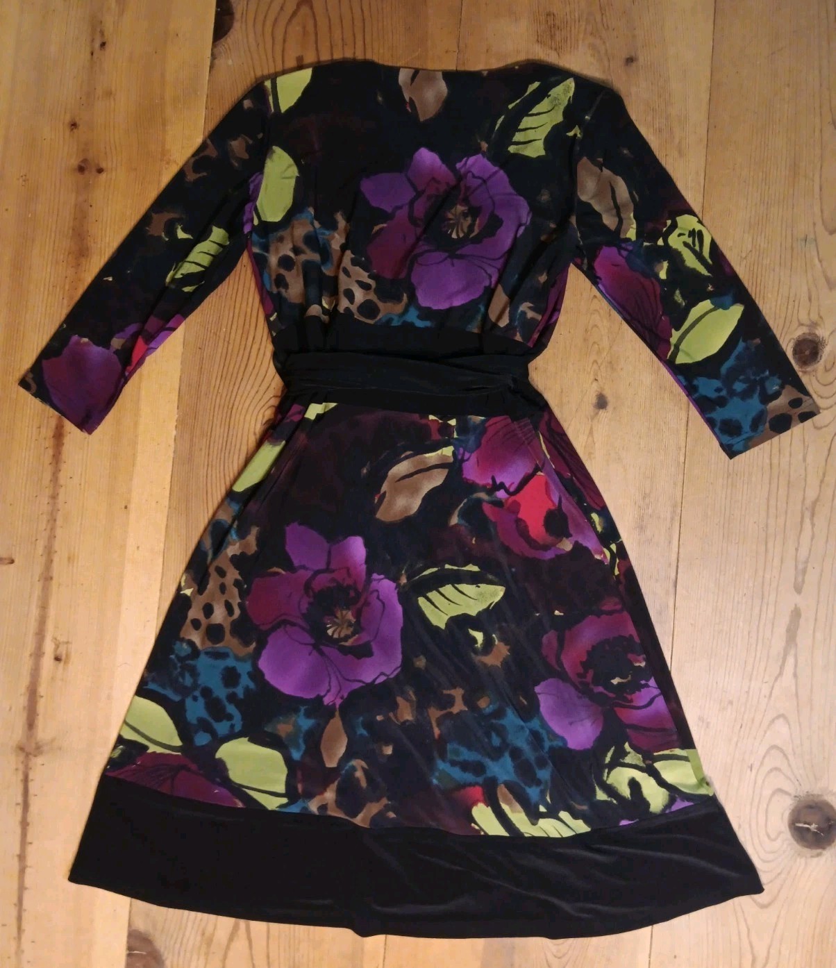 Vtg Jones New York Women 6 Wrap Dress Dark Floral Indie Artsy Stretch Knit Y2K