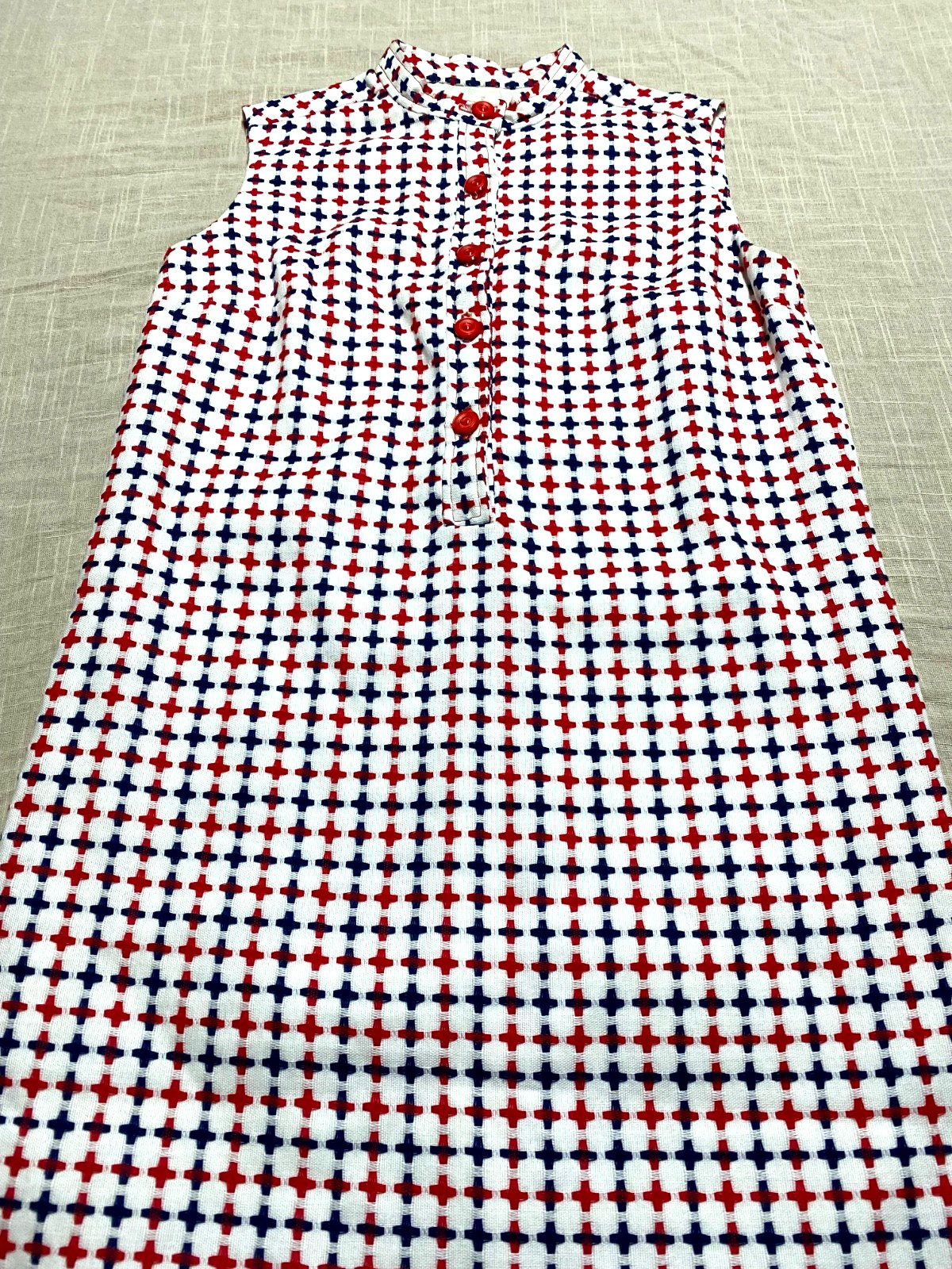 Vintage Shift Mini Dress Mod Go Go 1960s Retro Red Blue Tweed Wool Sleeveless