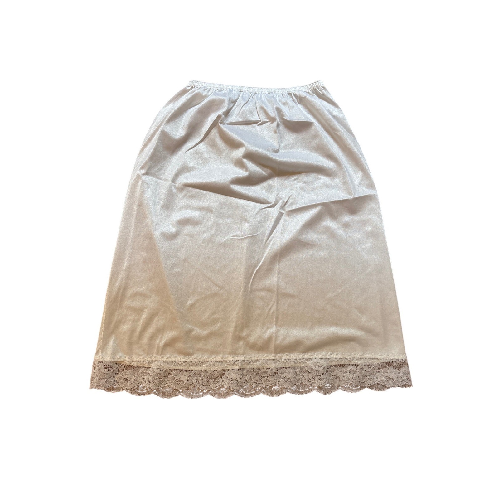 Fortune Half Slip Women White Vintage Lace Trim Elastic Waist SIZE Medium