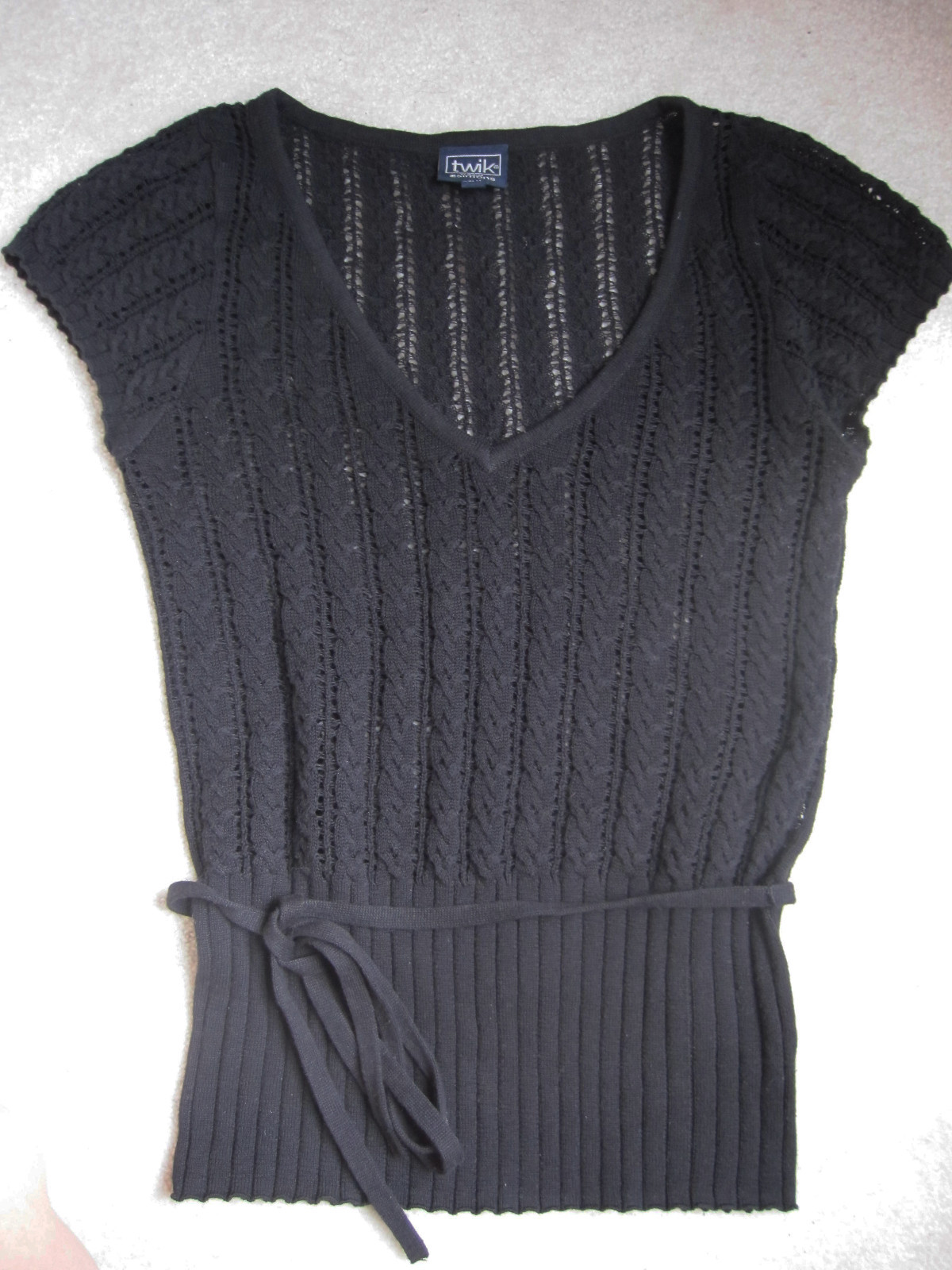 WOMENS VINTAGE BLACK 100% COTTON CROCHET KNIT SWEATER VEST TOP Extra small XS