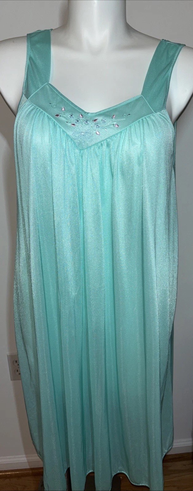 Vintage Just For Women Teal Nightgown Embroidered Long XL 1X