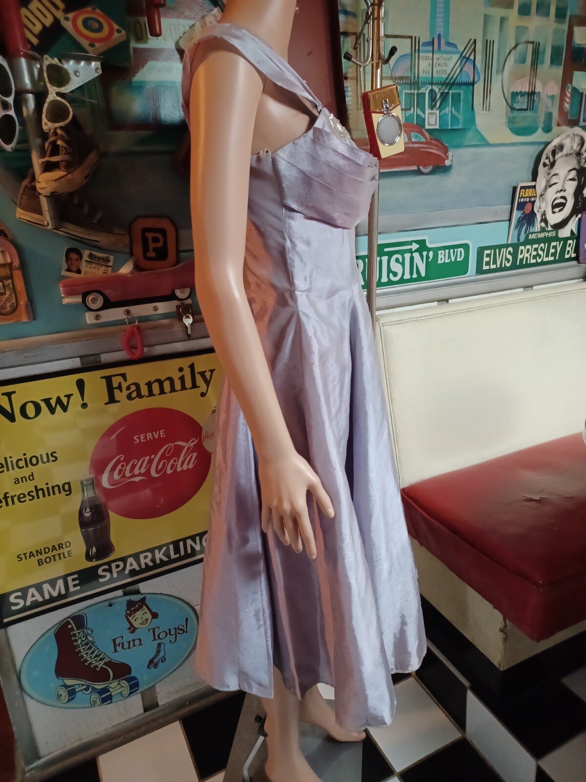 True VTG Mid-century 1940s 1950s Iridescent Satin Cocktail Prom Dress Art Deco S