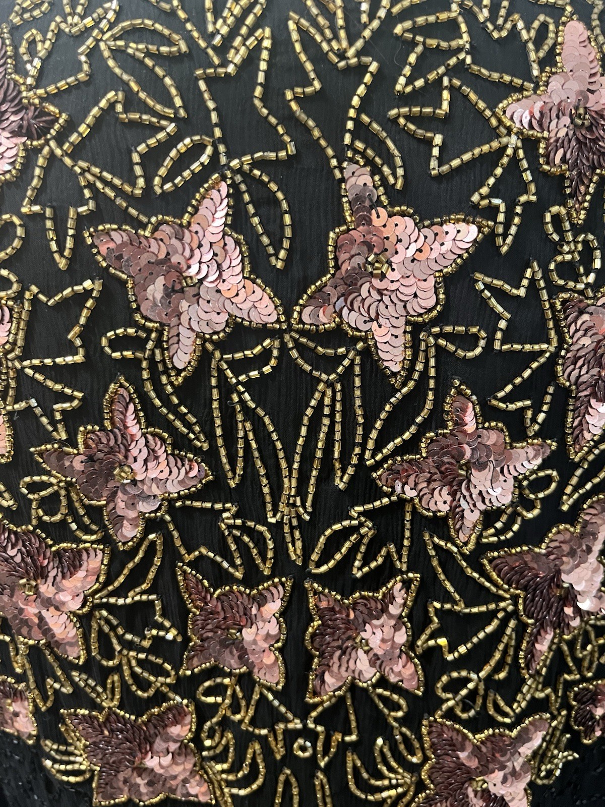 Stenay Vintage 80s Beaded Sequined Jacket Black Rose Gold 100% Silk S Party NWT