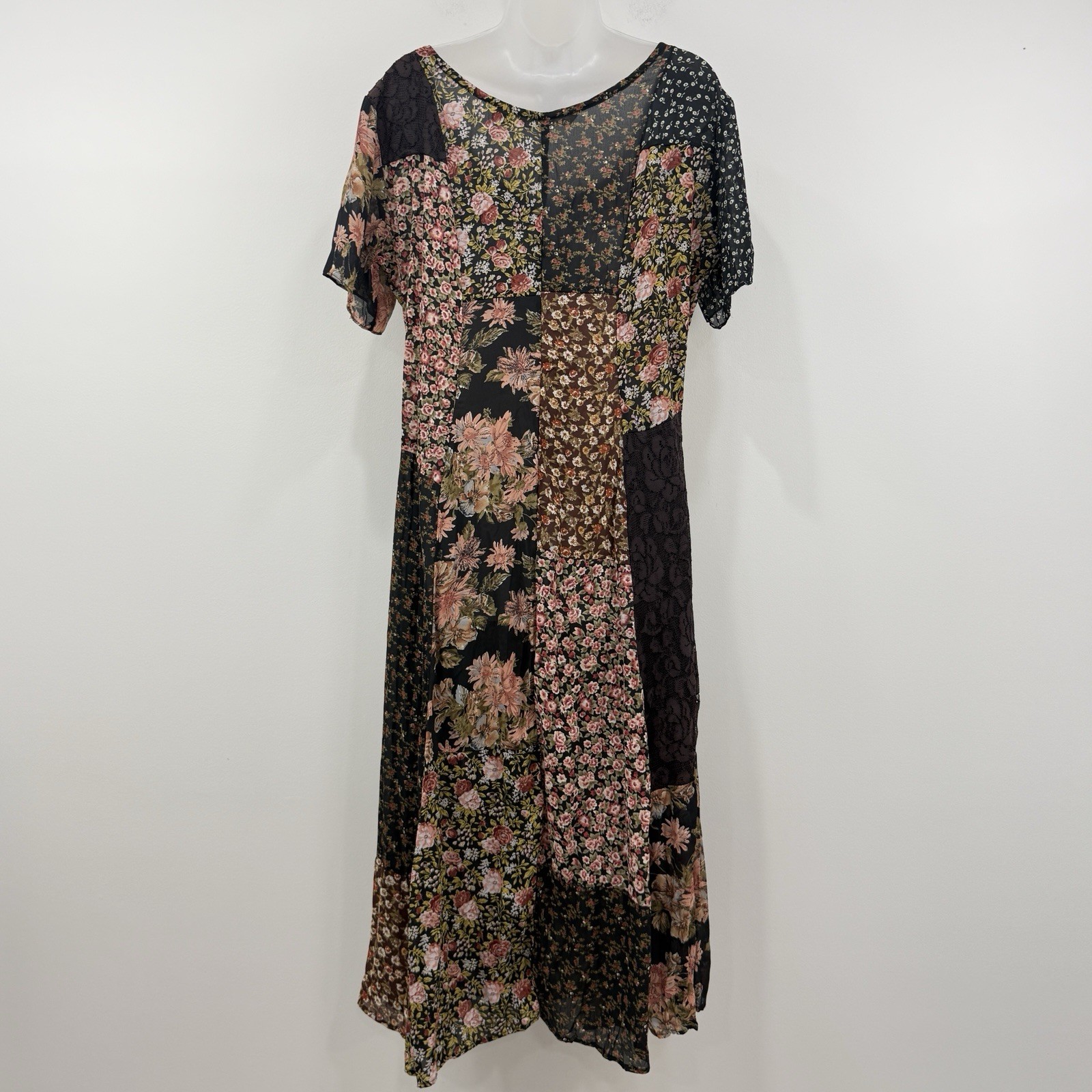 VTG 90s Express Patchwork Maxi Dress M Country Prairie Cottagecore Forest Fairy