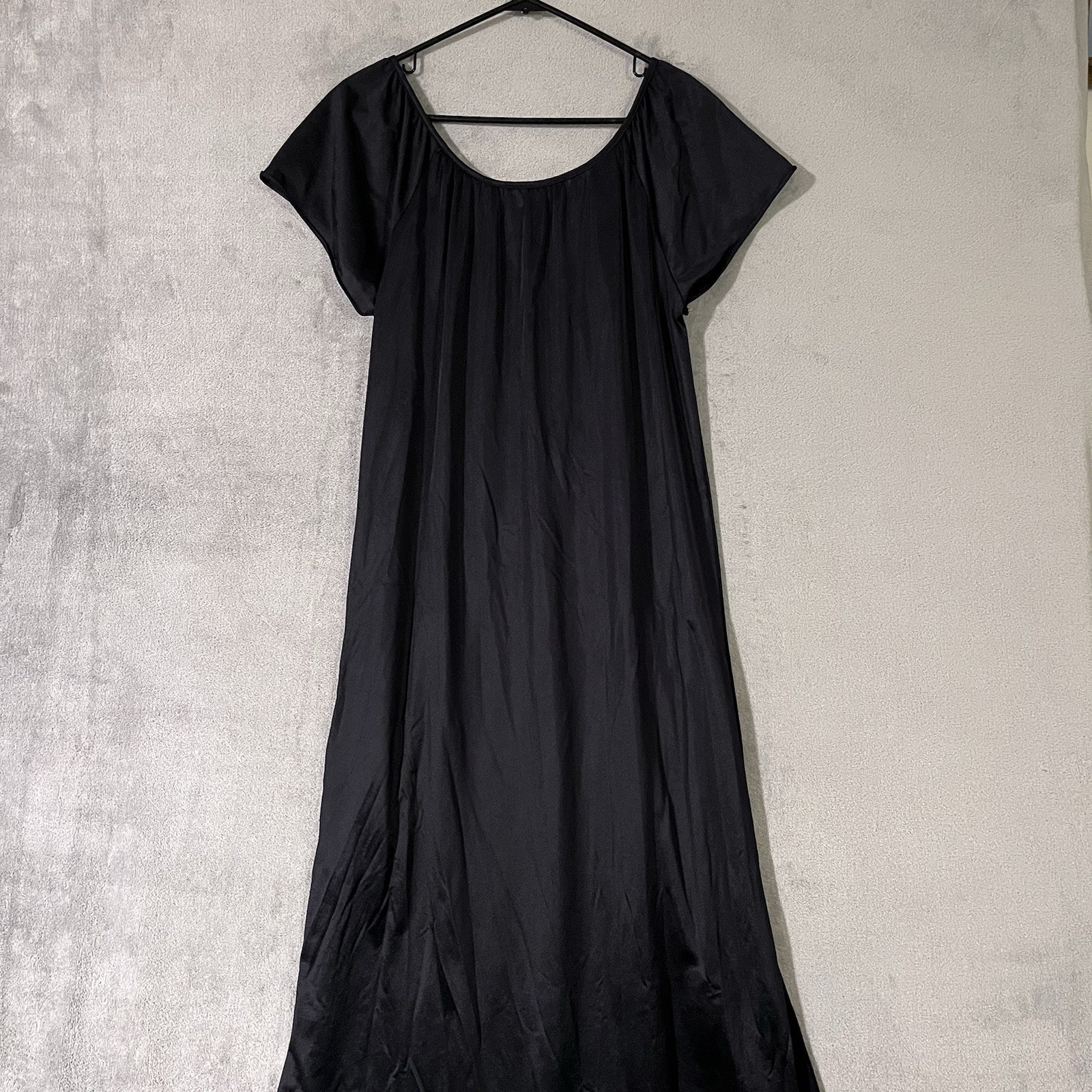 VTG LADY CAMEO DALLAS NIGHTGOWN Black Long Slip Dress Womens M Embroidered