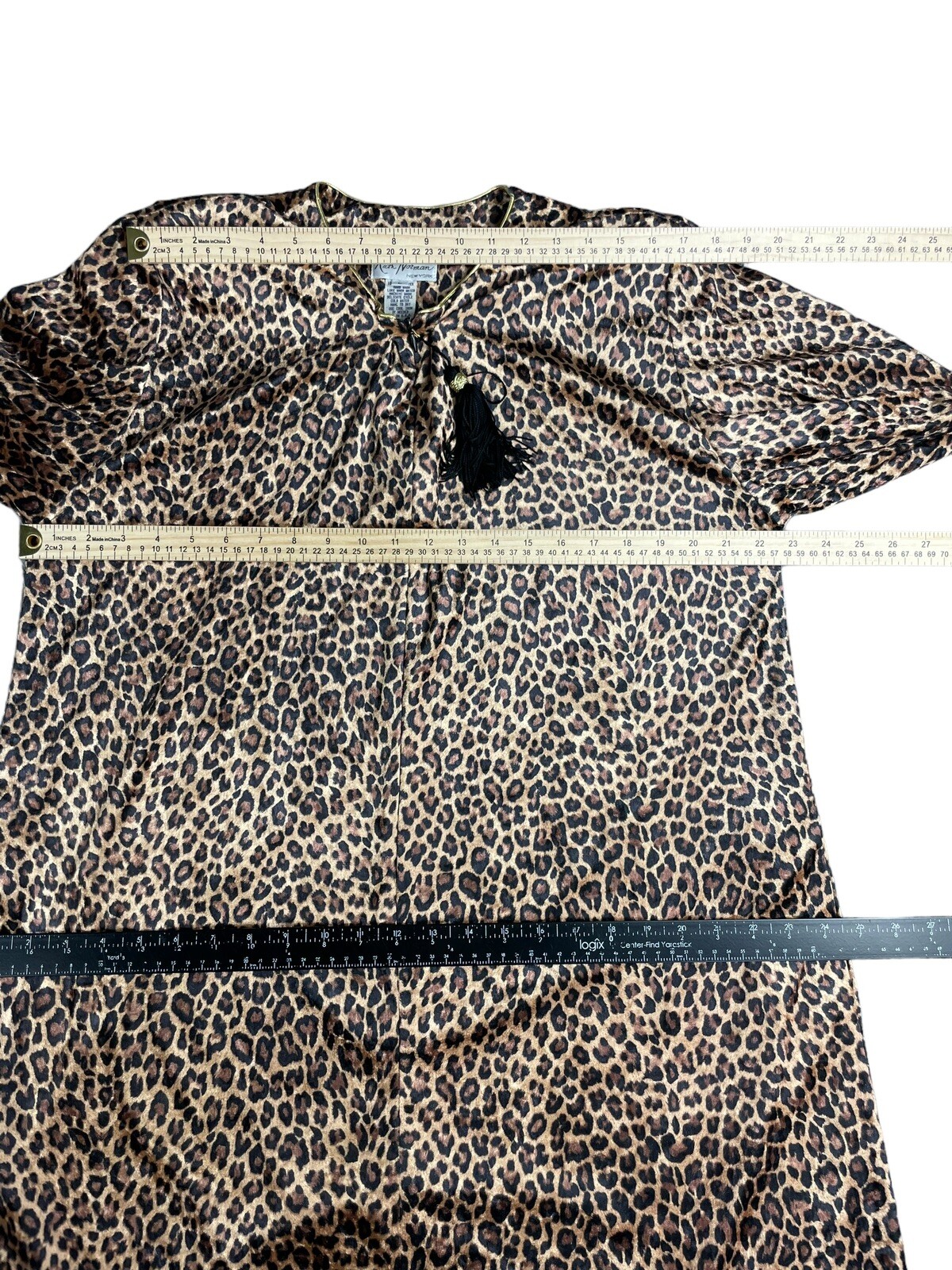Ruth Norman New York House dress Robe Large Caftan Leopard Print Zipper Tassel