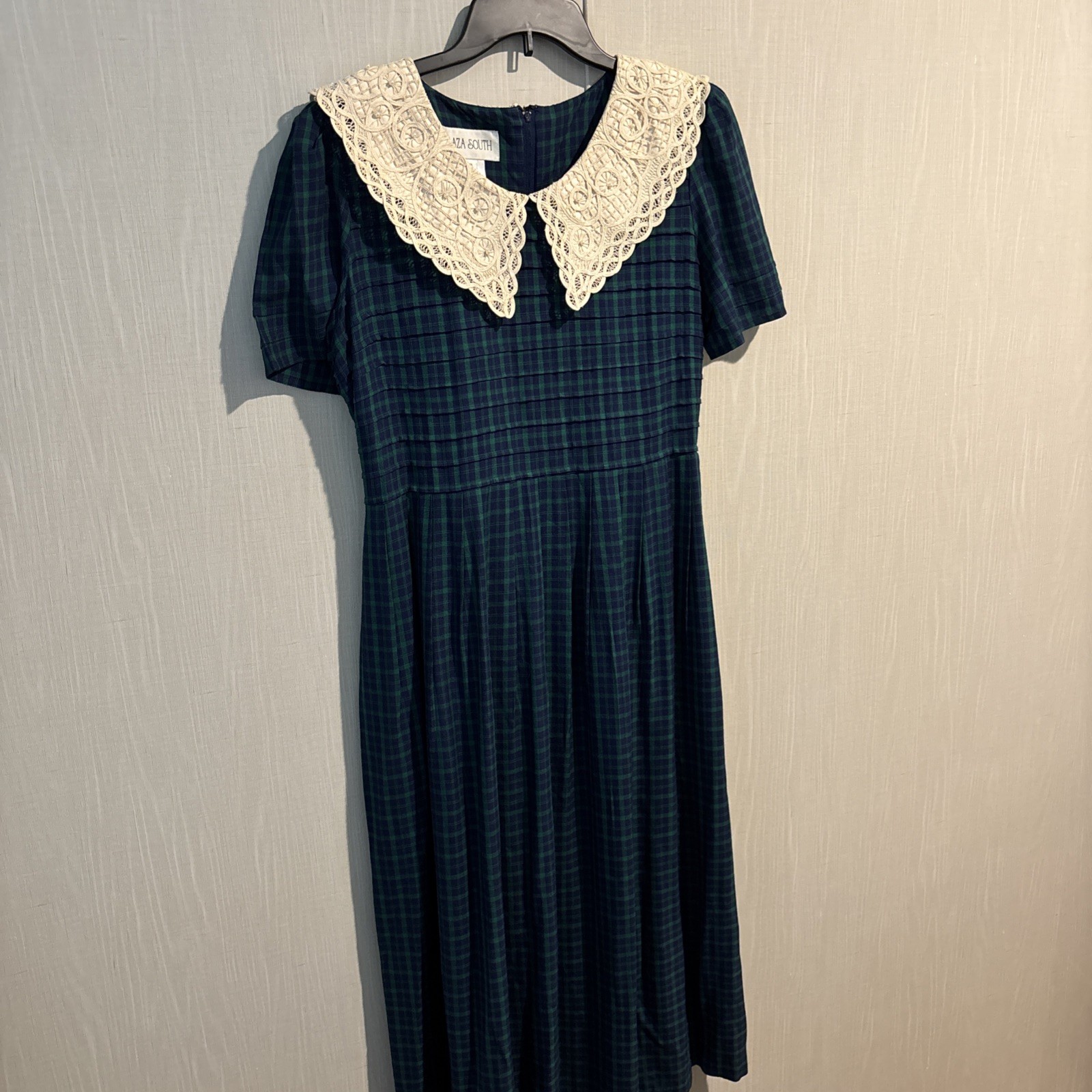 Plaza South Dress Size 6 Blue Green Plaid Lace Academia Victorian Grannycore Vgt