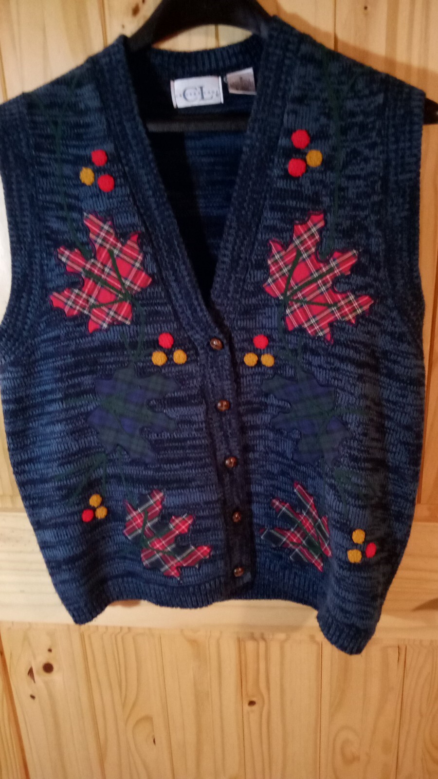Business Casual Vtg Cricket Lane Women’s Vest Size S Fall Leaf Pattern Blue Back