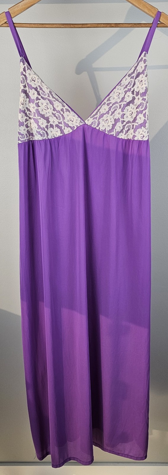 VTG Nightgown Slip Dress Sz S Lace Bust Purple Romantic Sexy Made in USA Midi