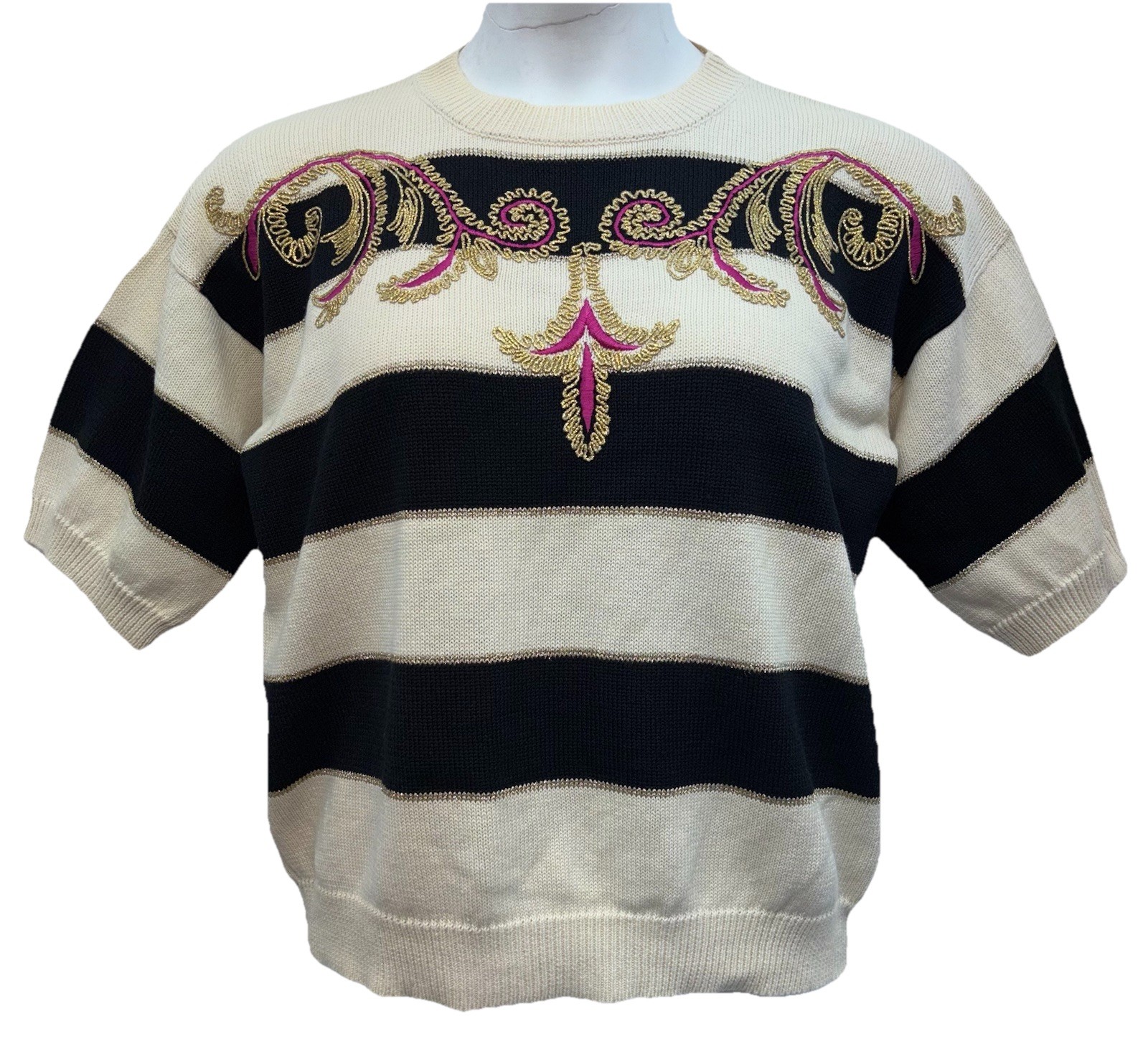 Vintage Country Suburbans Women Size L Pullover Short Sleeve Embroidered Sweater