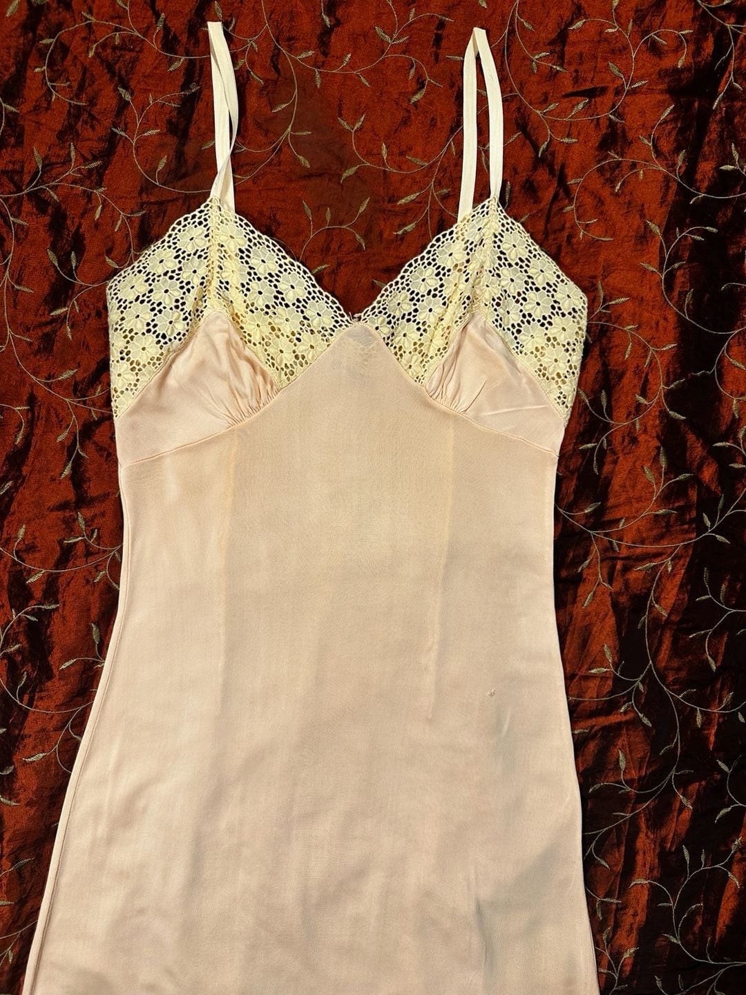 Vintage German Schiesser Peach Lace Trimmed Slip Dress Sz 40
