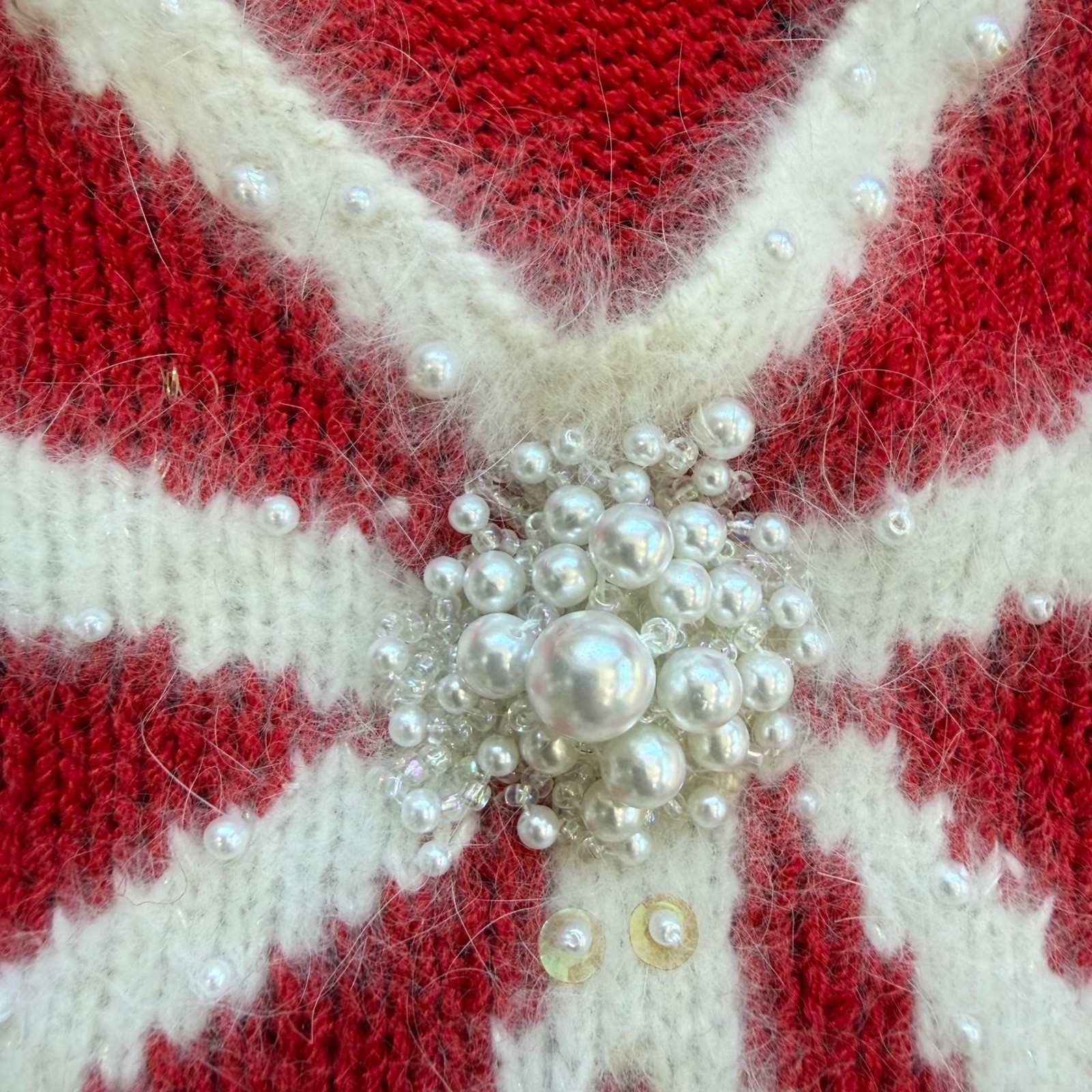 Vintage Christine Red Bow Sweater Angora Pearl Embellished Holiday Christmas M