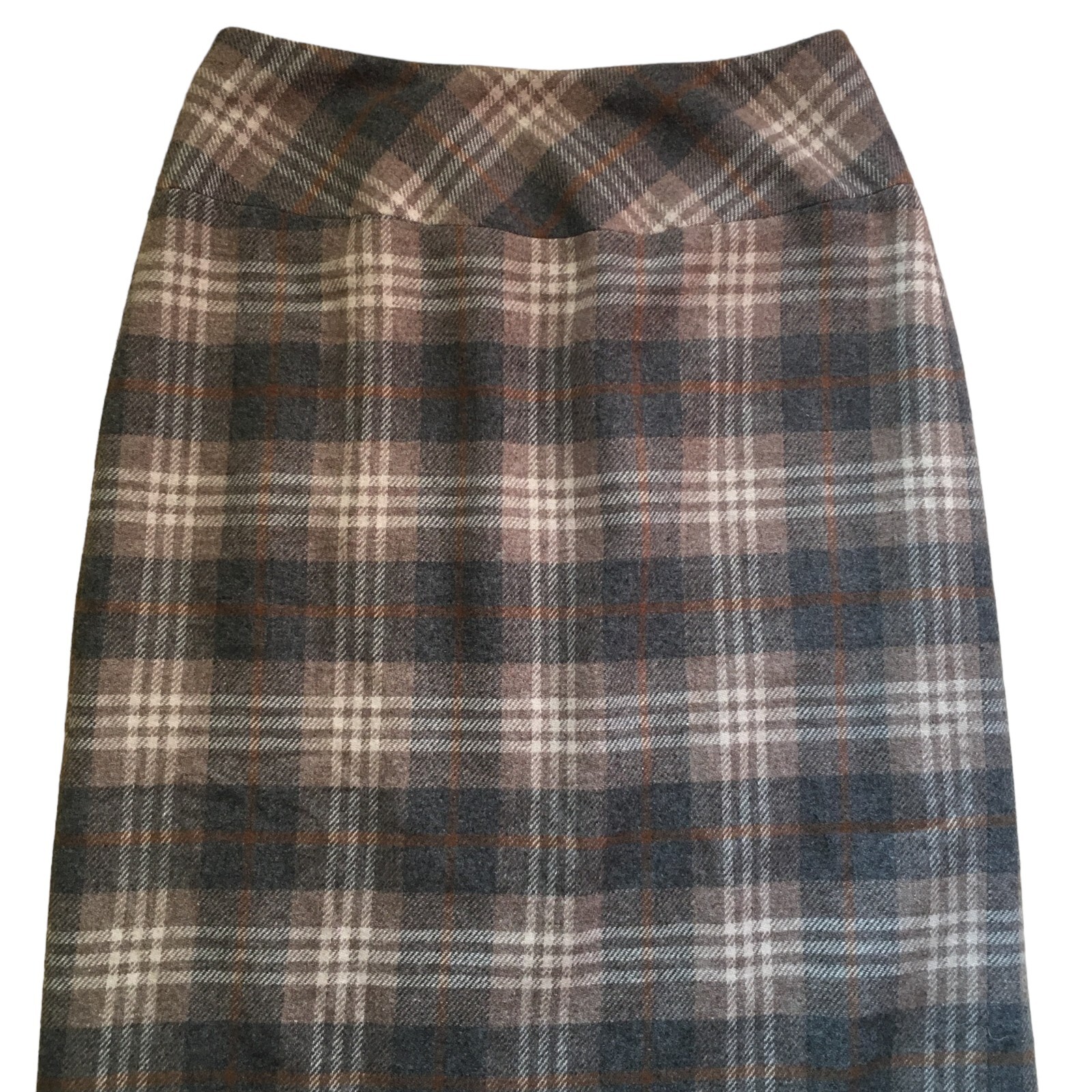Vintage 80’s David N. Sz. 8 Womens Midi Wrap Skirt Plaid Fringe Wool Blend Lined