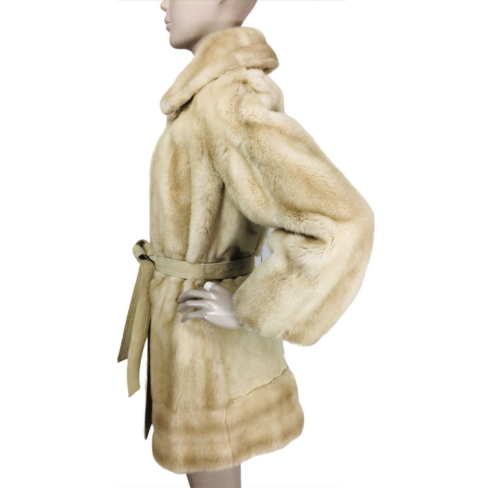 VTG 60s Lilli Ann Beige Suede Leather Faux Fur Belted Mob Wife Penny Lane Coat