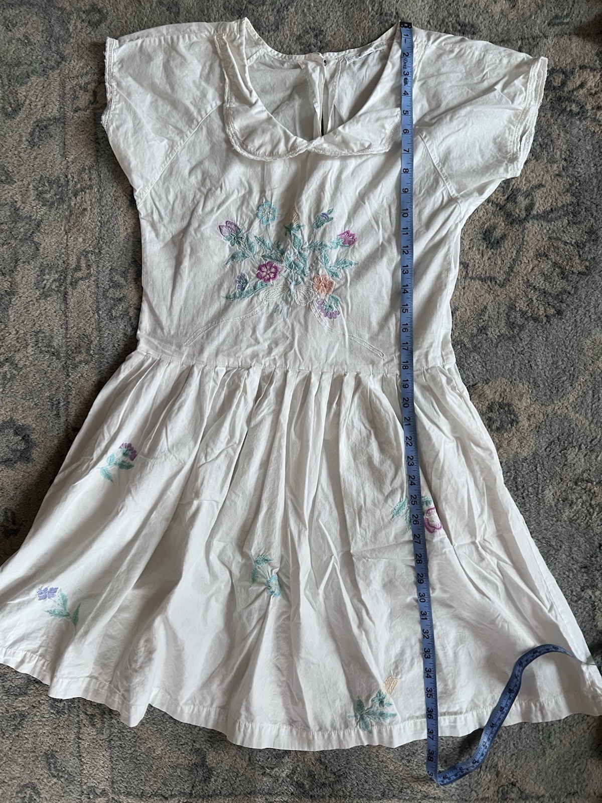 Vintage ‘karavan Dress Kode’ 100% Cotton With Floral Embroidery And Pockets