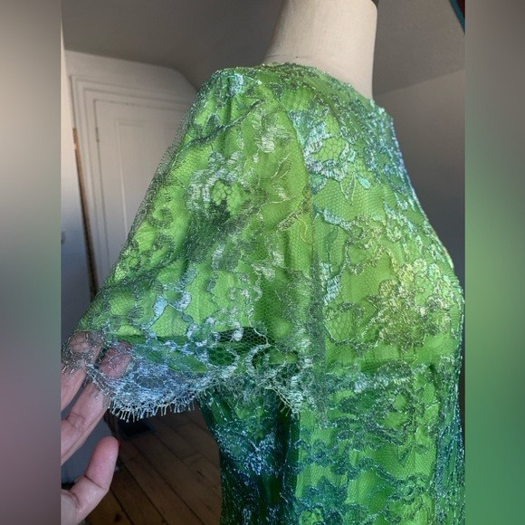 Vintage VERSACE Versus Couture Lime Green Iridescent Lace Shift Dress medium