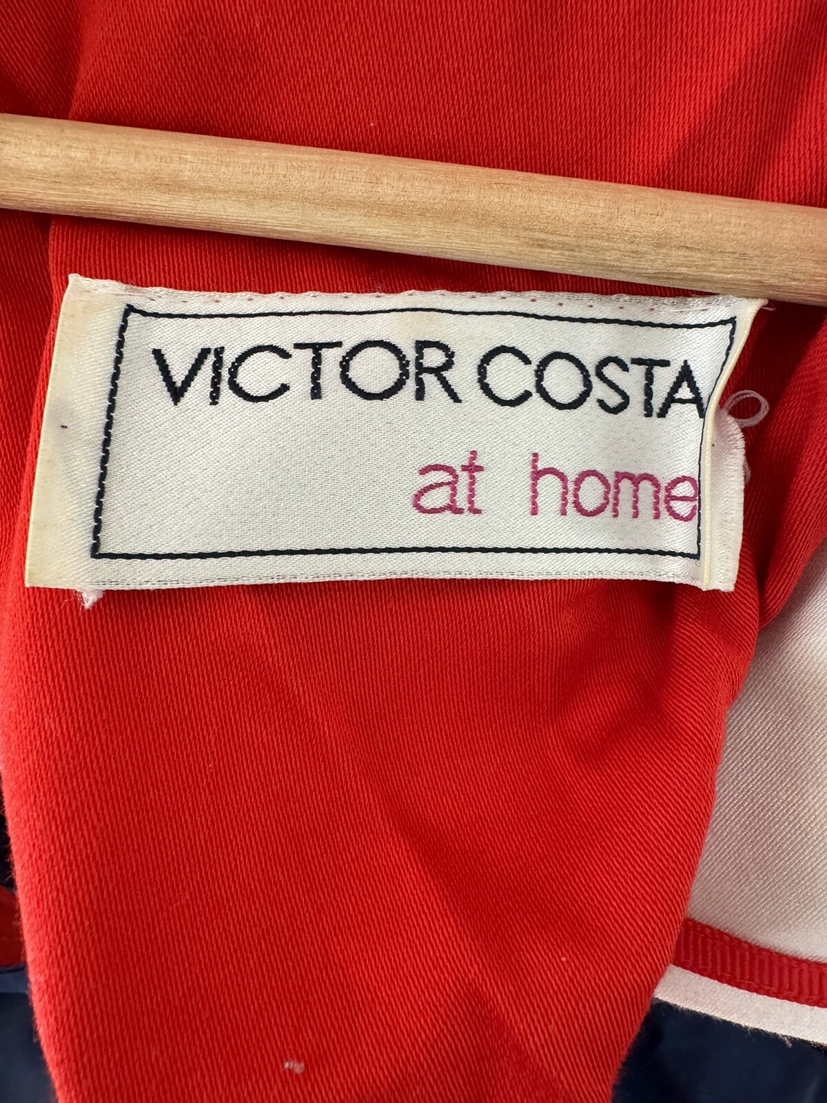 Vtg Victor Costa At Home M/L Maxi Dress Kaftan Muumuu Sailor Nautical Red Navy