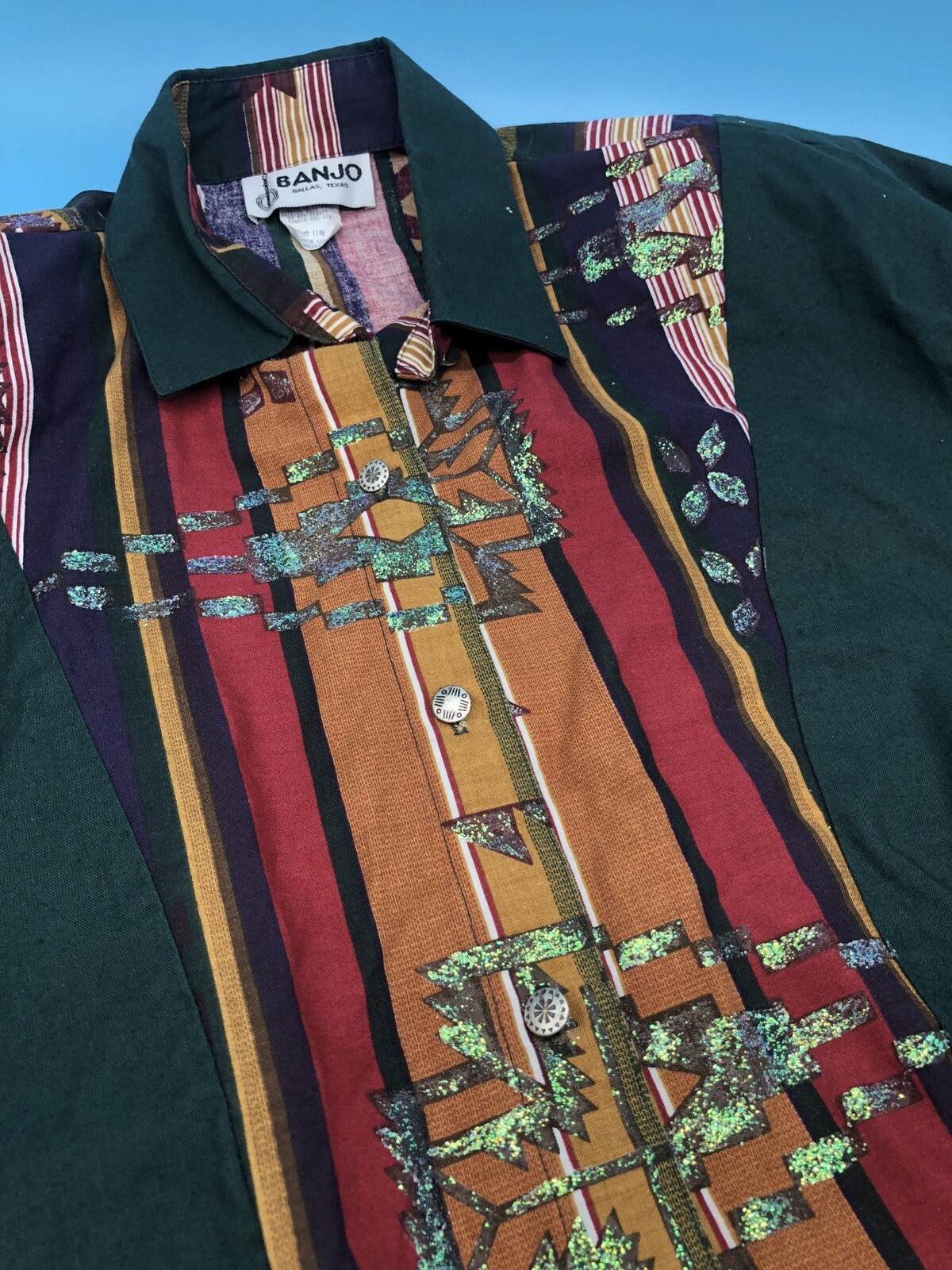 Vintage Banjo Texas Western Wear Womens Crop Shirt Size M Rodeo Square Dancing