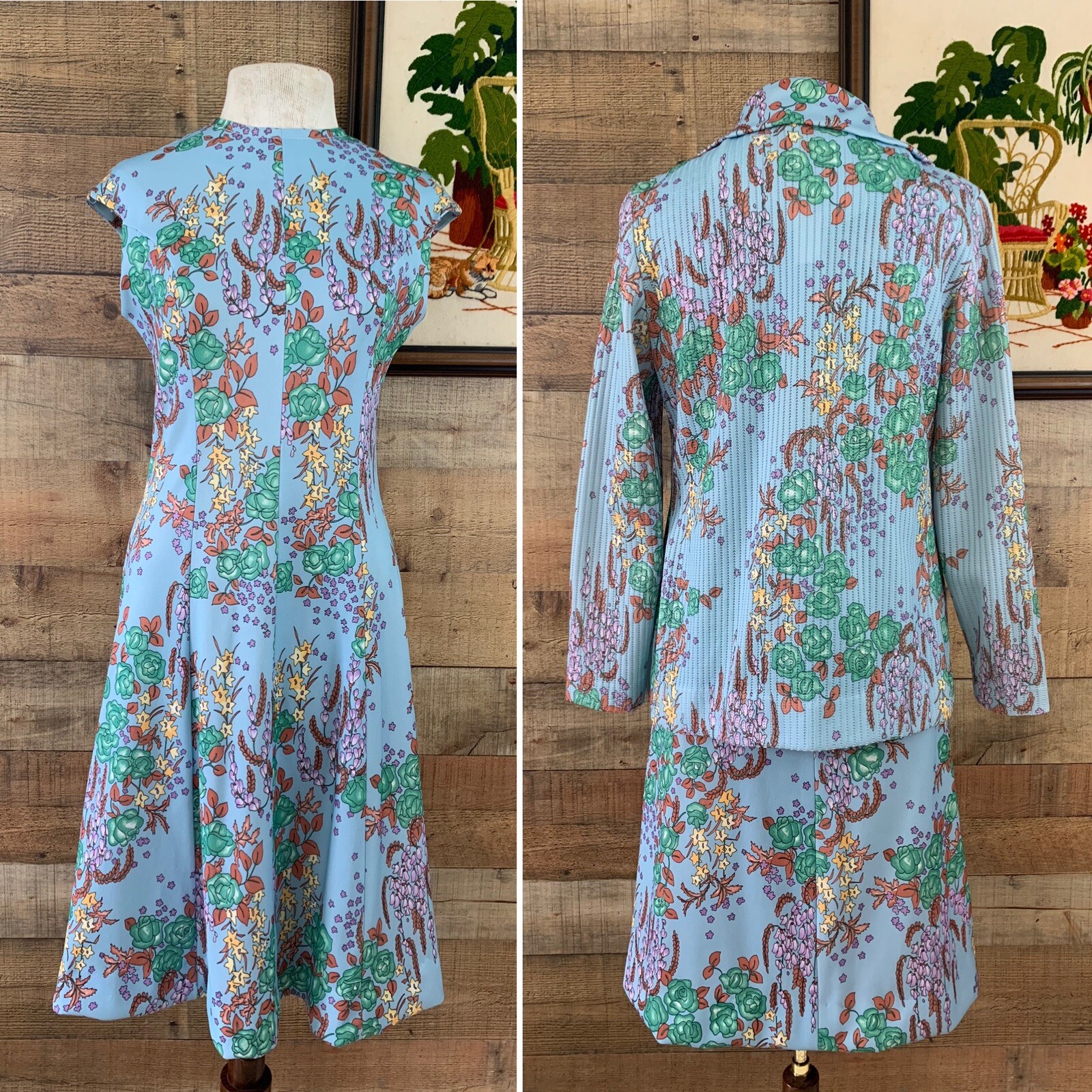 Vintage 1960s 1970s Prynts Bleeker Street Knit Jacket Matching Dress Set MOD