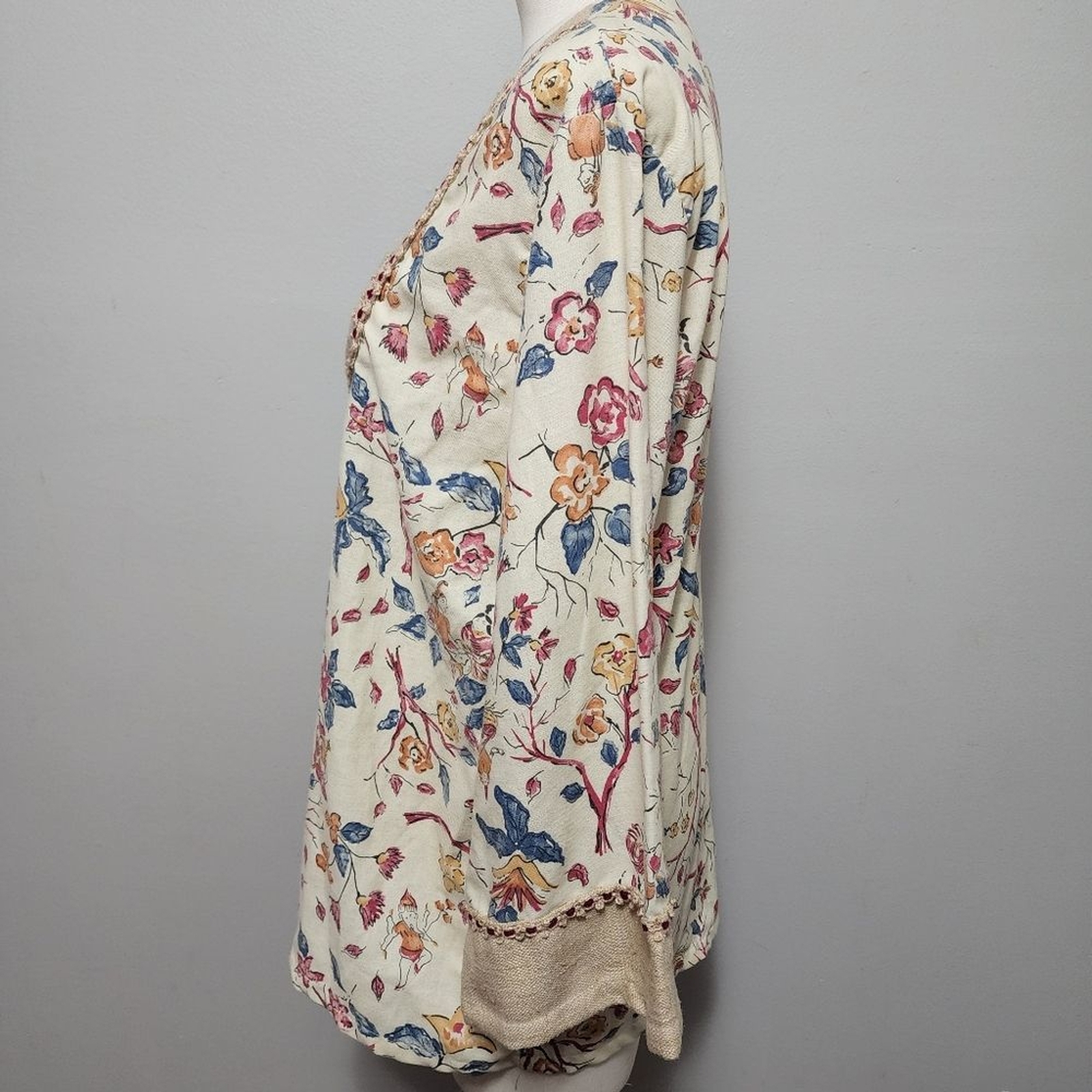 Vintage Kennington California 60s-70s floral cotton blend jute tunic size large