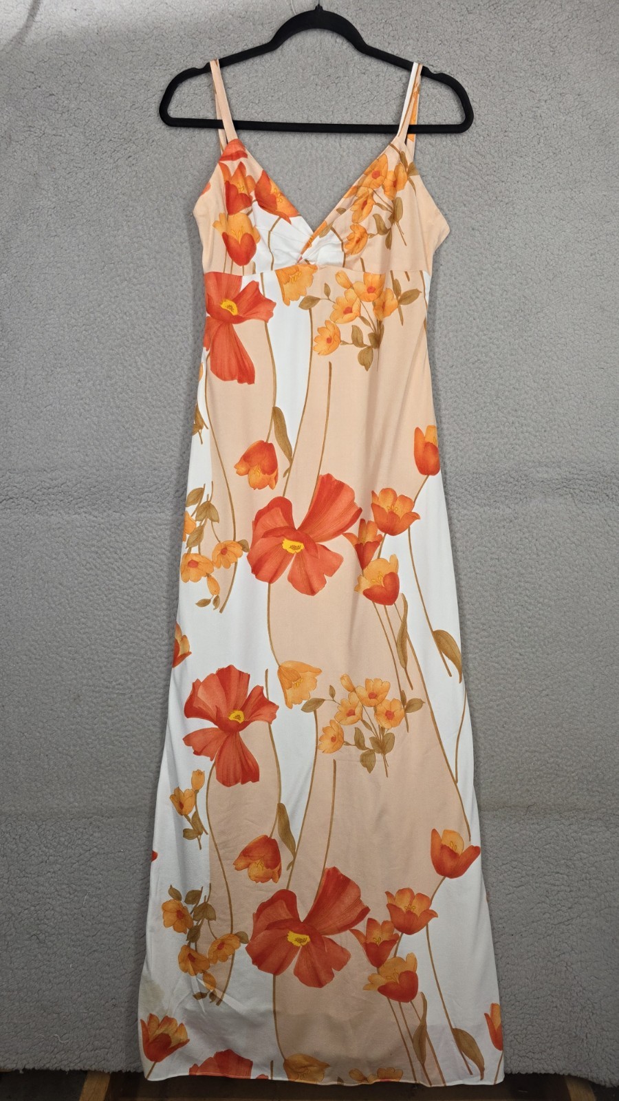 Vintage Hawaiian Maxi Dress S Small Vogue Paris Original Orange Floral Print