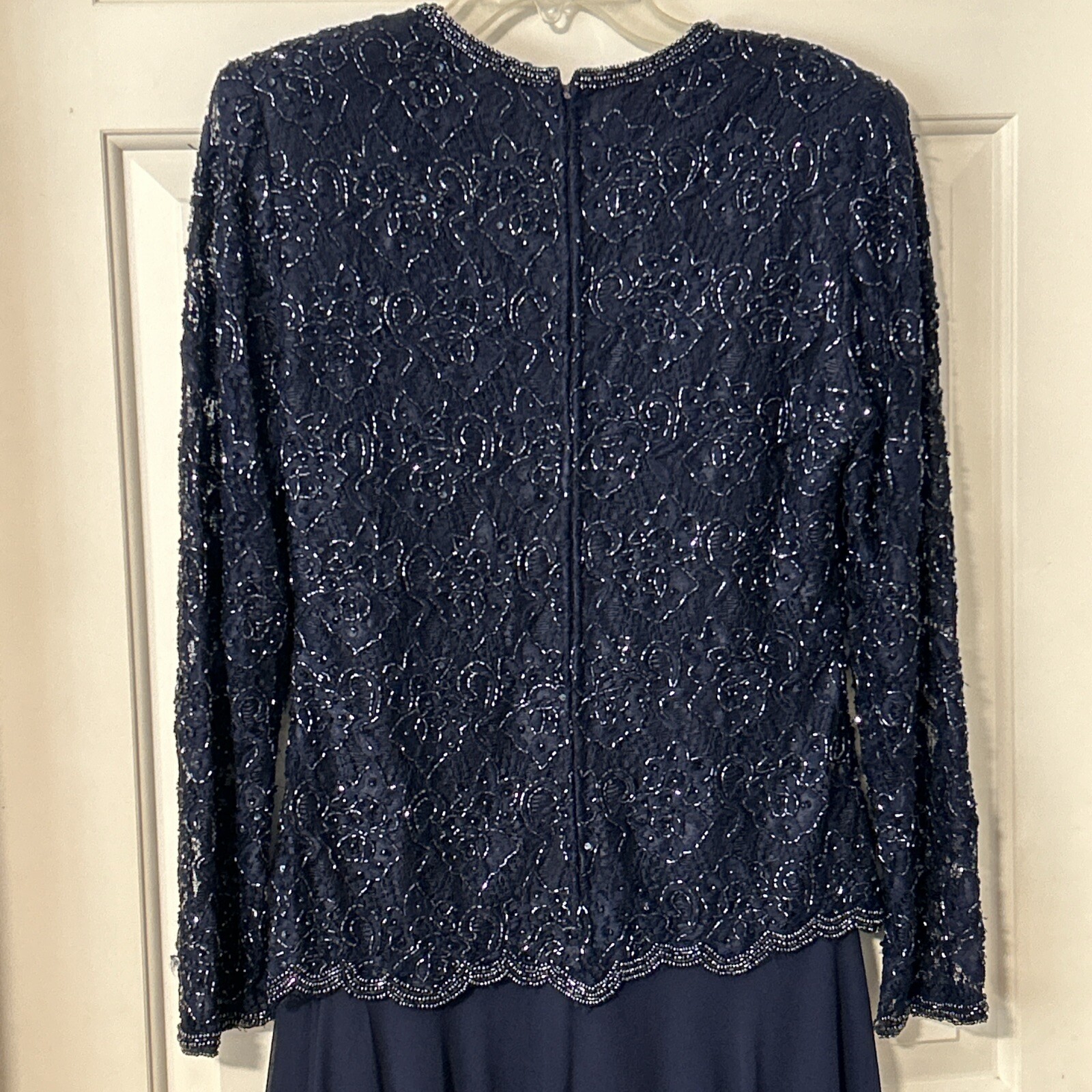 Vintage Brilliante By J.A. Navy Sequined Beaded Dress Medium
