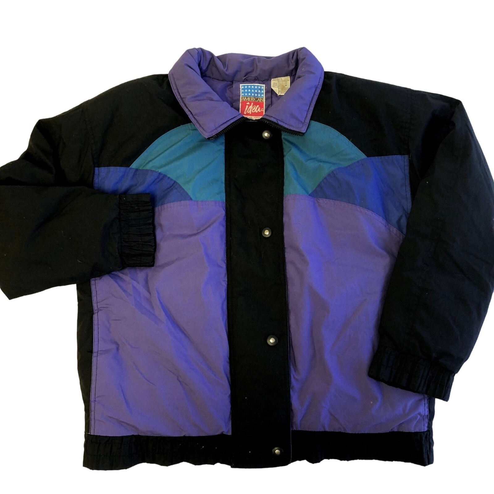Vtg 80 90’s Black Purple DOWN Filled PUFFER Coat RETRO Winter Snow SKI Jacket XL