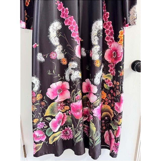 Vintage NPC Fashions Brown Floral Caftan Maxi Day Dress/ House Coat 70’s Groovy