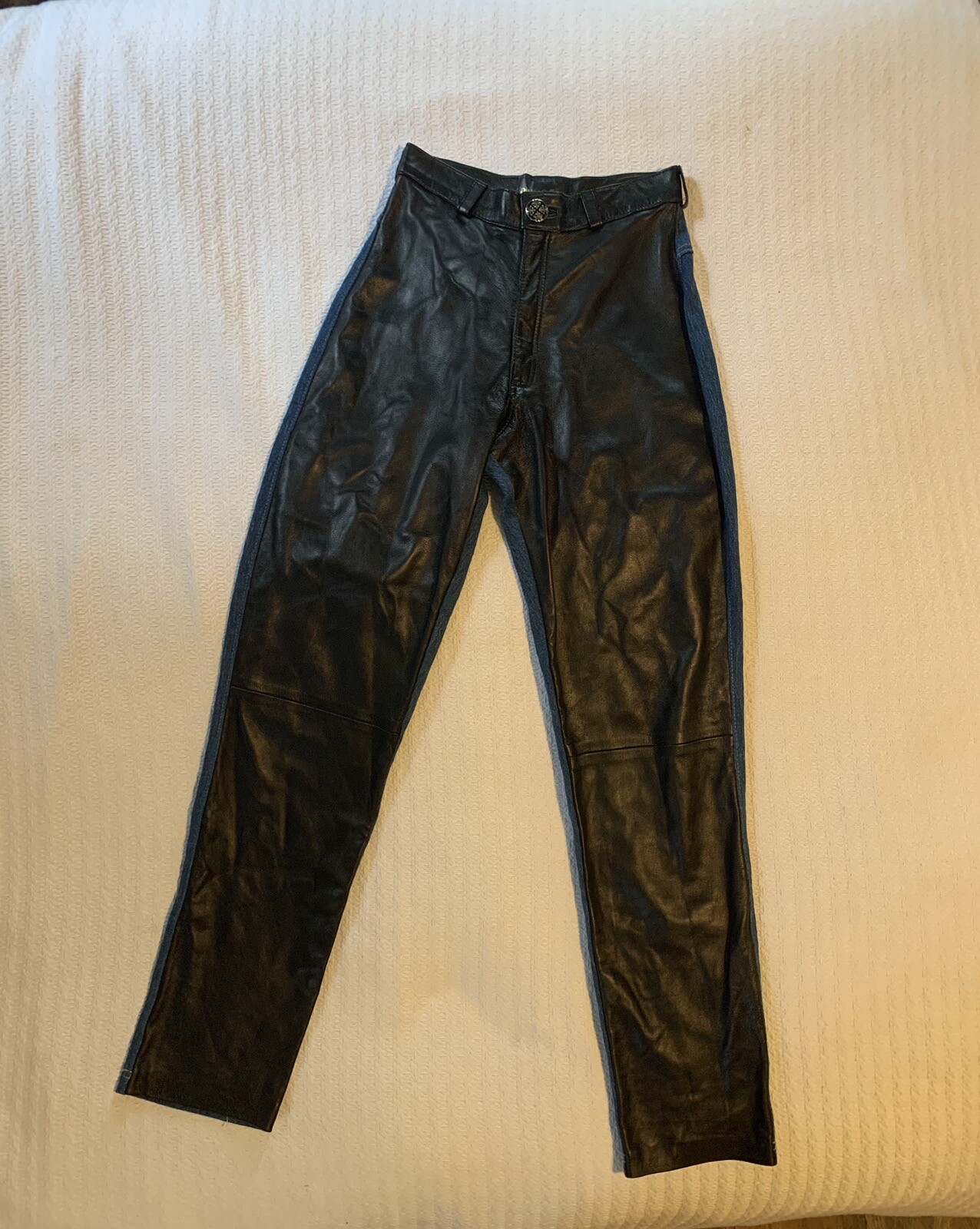 Vintage 80s Denim & Leather Chaps Jeans High Rise Biker Western Rocker Metal