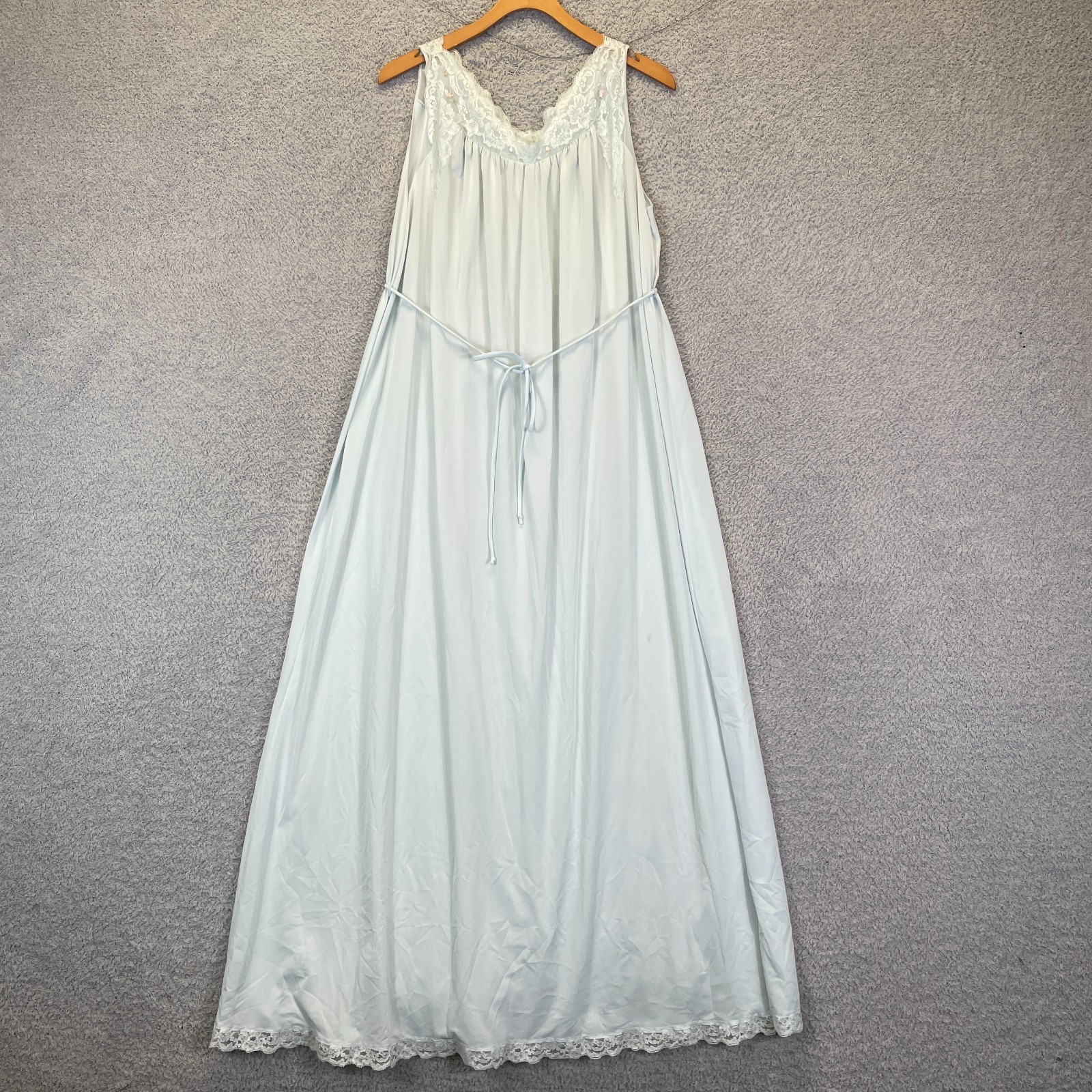 Vintage 60s Shadowline Nightgown Nylon Lace Trim Rosettes USA Blue Women’s Large