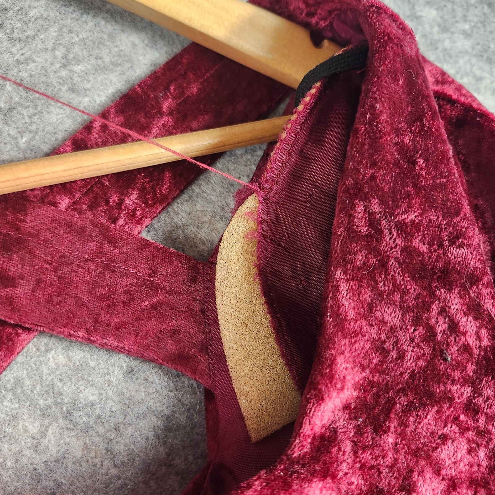 VTG Adrian Jordan Velvet Skater Dress Womens 14 Burgundy Criss Cross Back V-Neck
