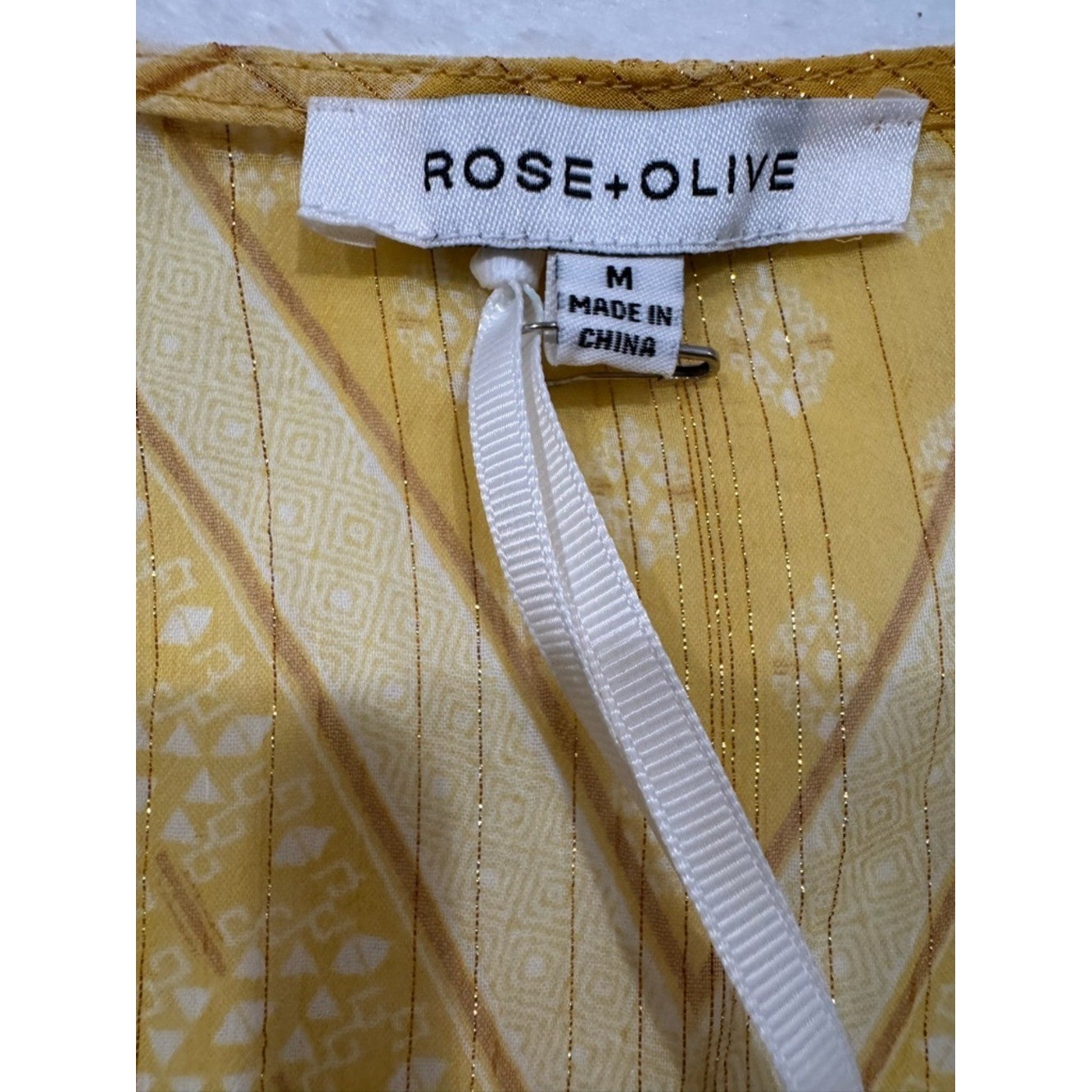 NWT Rose & Olive – Yellow Boho V-Neck Tunic with Embroidered Trim – Size M
