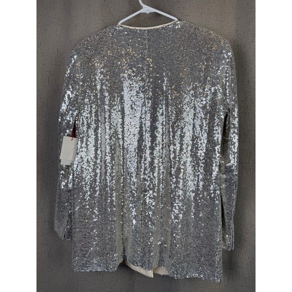 Open Edit Sequin Blazer Womens Medium Silver Single Button Sparkle NWT