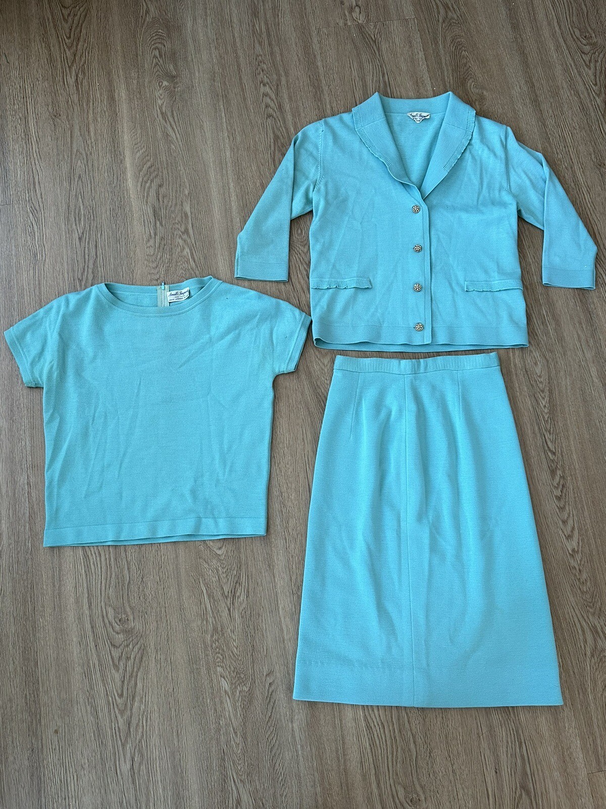 VTG 50s Amalfi Imports 3 Pc Italian Wool Knit Womens Blue Sz 10