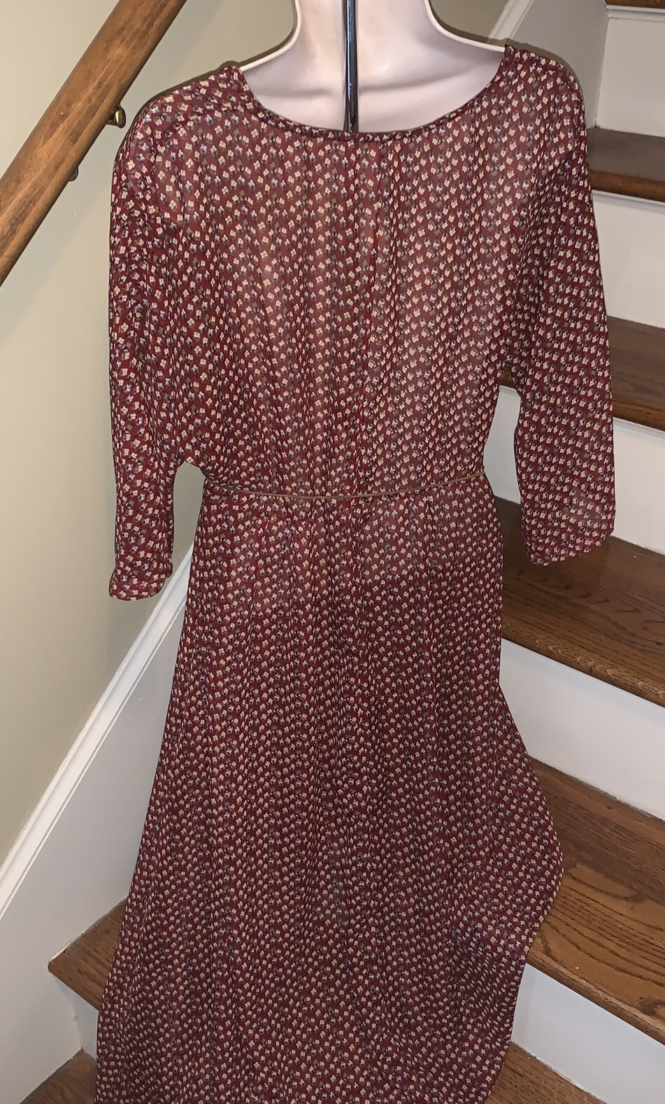 Vintage Gunne Sax Maxi Calico Feather Dress Cottage Core Prairie Boho M ❤️tb68