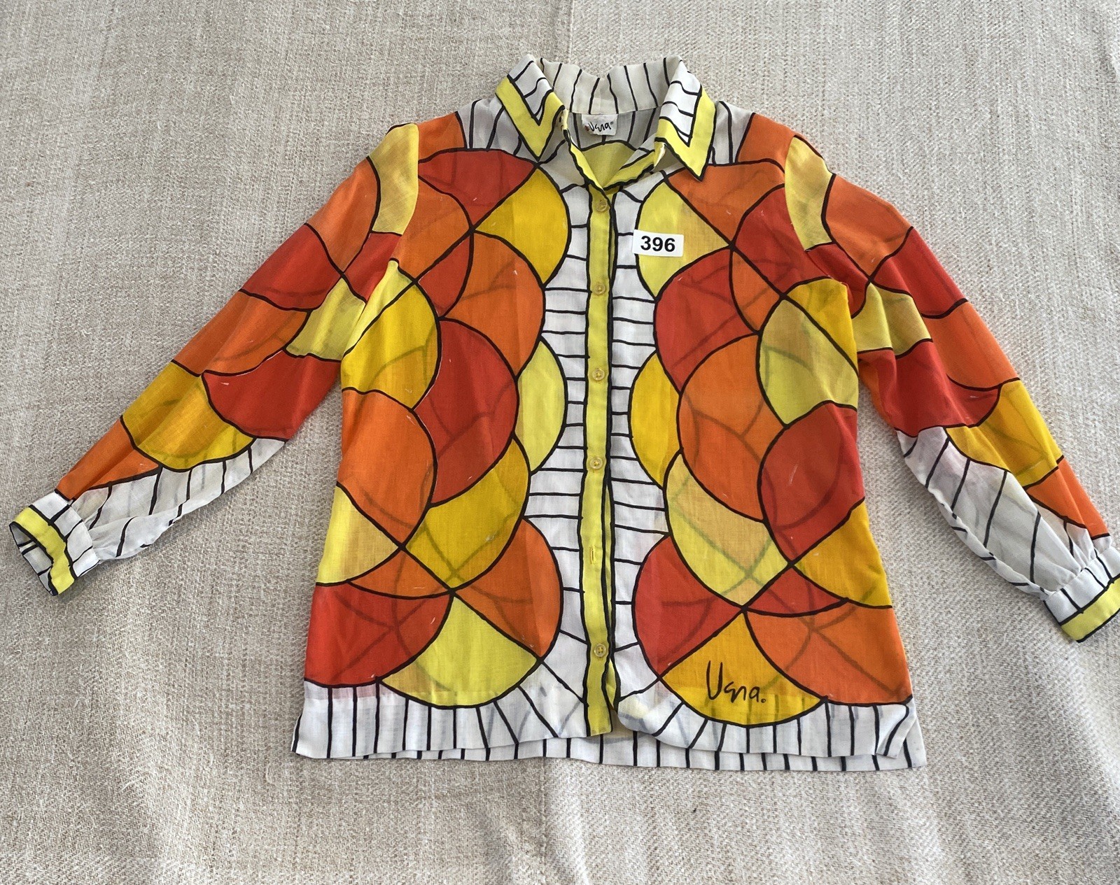 Vintage 60’s VERA NEUMANN Button Down Shirt Blouse Orange Yellow Pattern