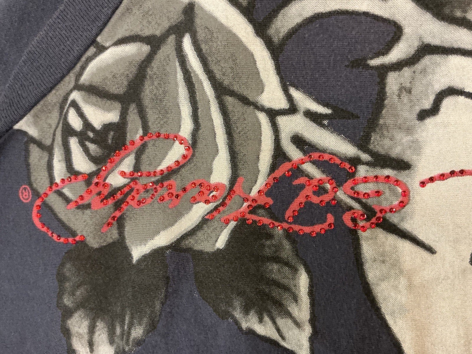Woman’s Mid 2000’s Archival Y2K Don Ed Hardy Designs Skulls Rhinestone Shirt