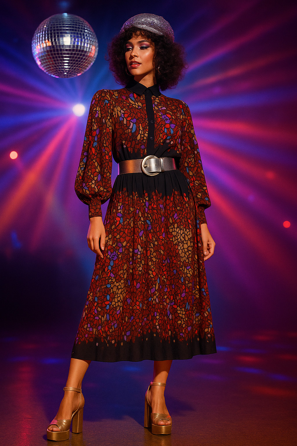 Lisabella Roma Vintage Midi Dress 70s 80s Jersey Fit & Flare Mosaic Pattern 40 42