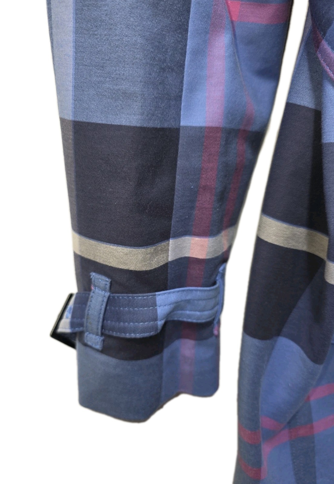 Vintage Jones New York Signature Blue Plaid Check Belted Trench Coat Size XL