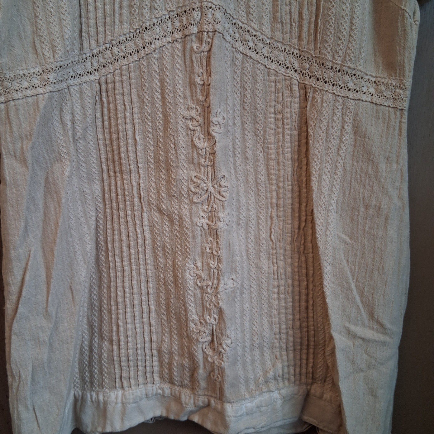 American SouthSIde Upcycled Coffee Stained Tunic Top 100% Cotton Embroidered EUC