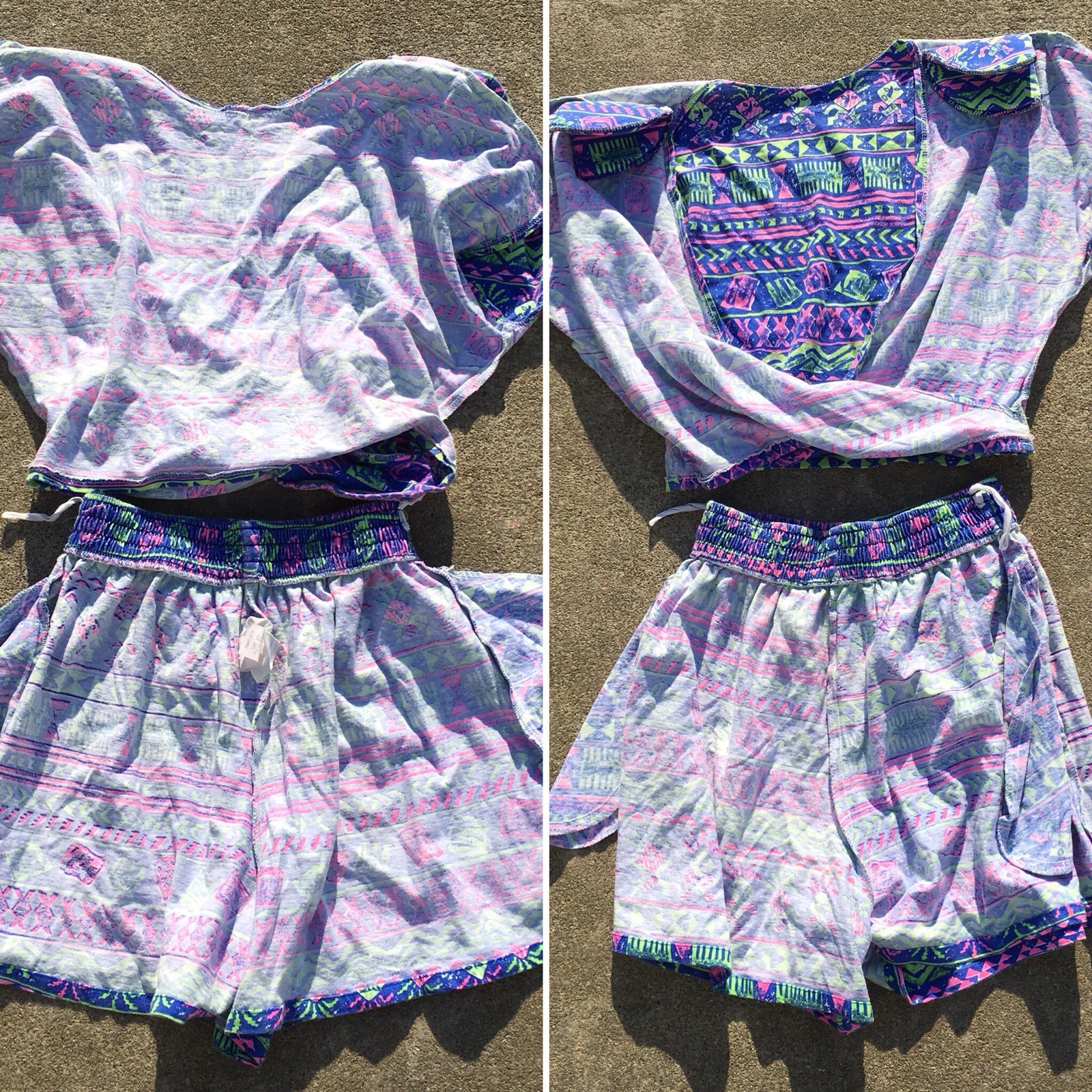 Vintage Meta Sport Shorts & Crop Top 80s Neon Geometric 1980s Size L runs small