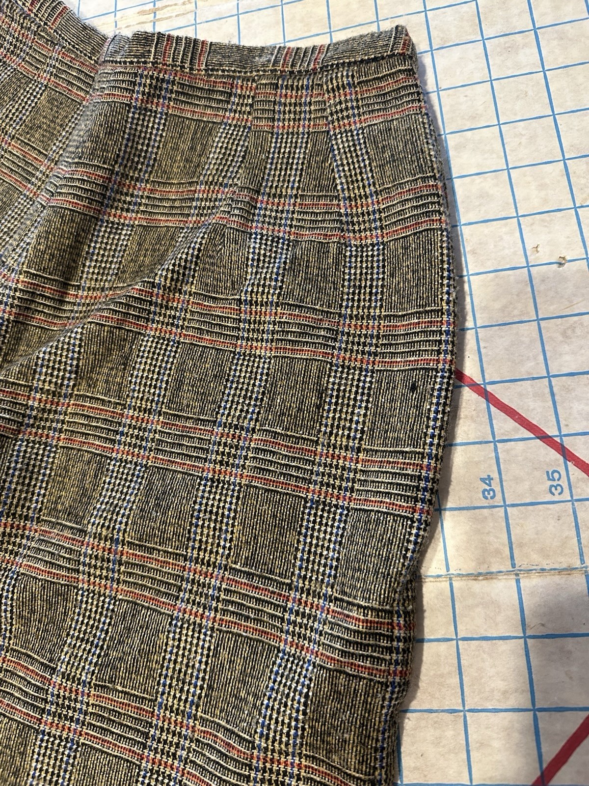 Vintage 1950s Nylon Wool Pants Women’s Tailored High Waist Glen Check Plaid